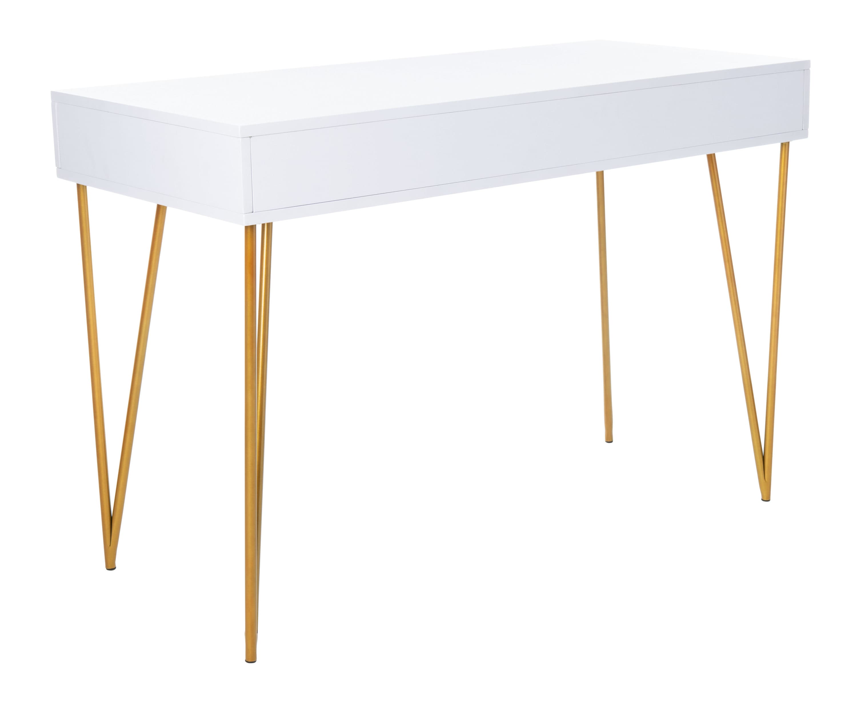 Elegant Transitional White and Gold Home Office Desk with 2 Drawers