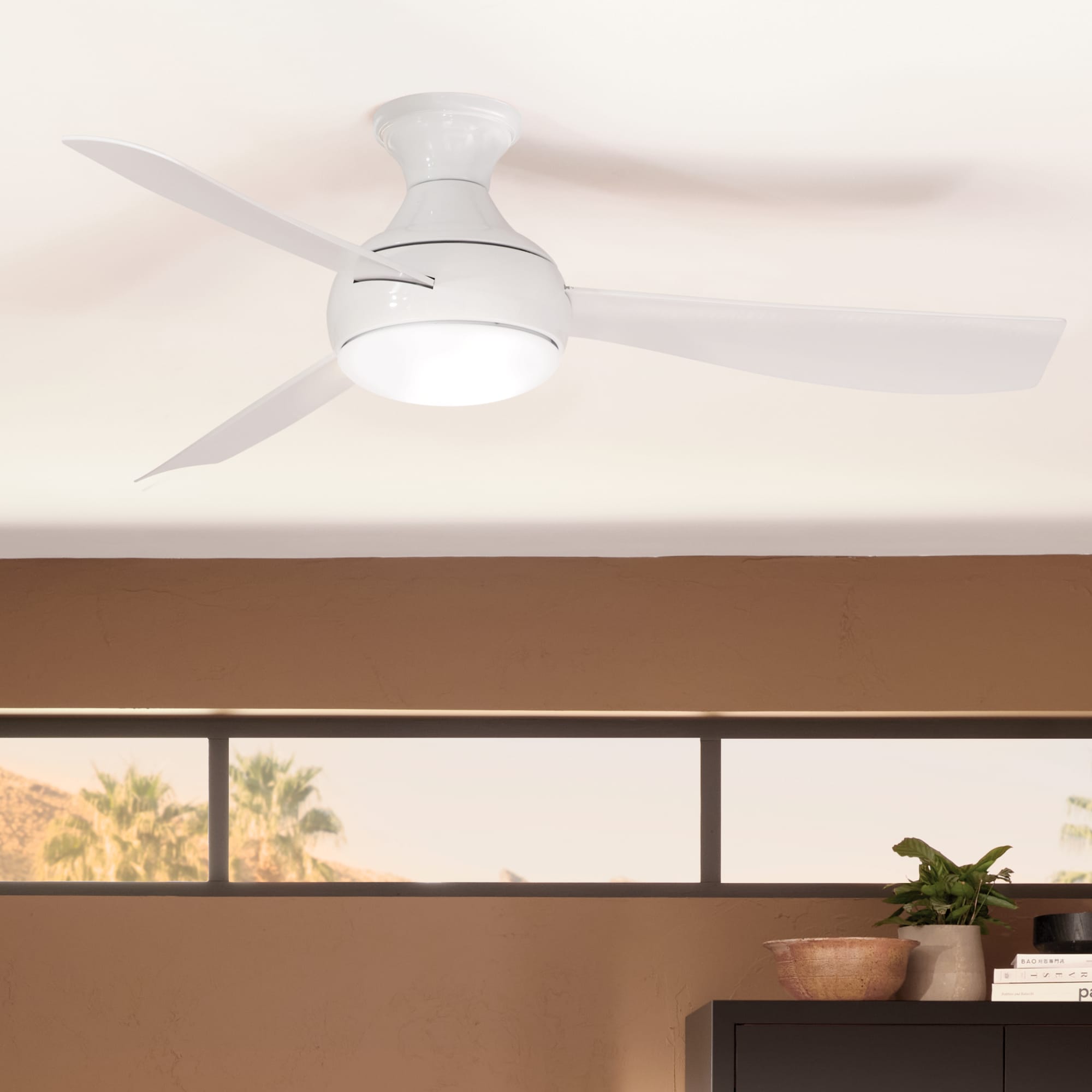Kichler 310354WH Ample 54-in Integrated LED Outdoor Downrod or Flush Mount White with White Blades Ceiling Fan With Light - Remote Included ( 3 -Blade )