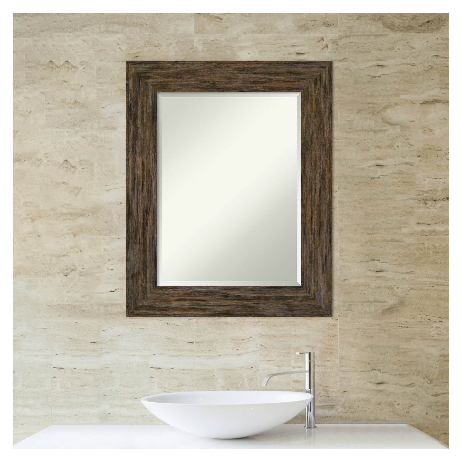Fencepost Brown 31" x 25" Beveled Wood Framed Wall Mirror