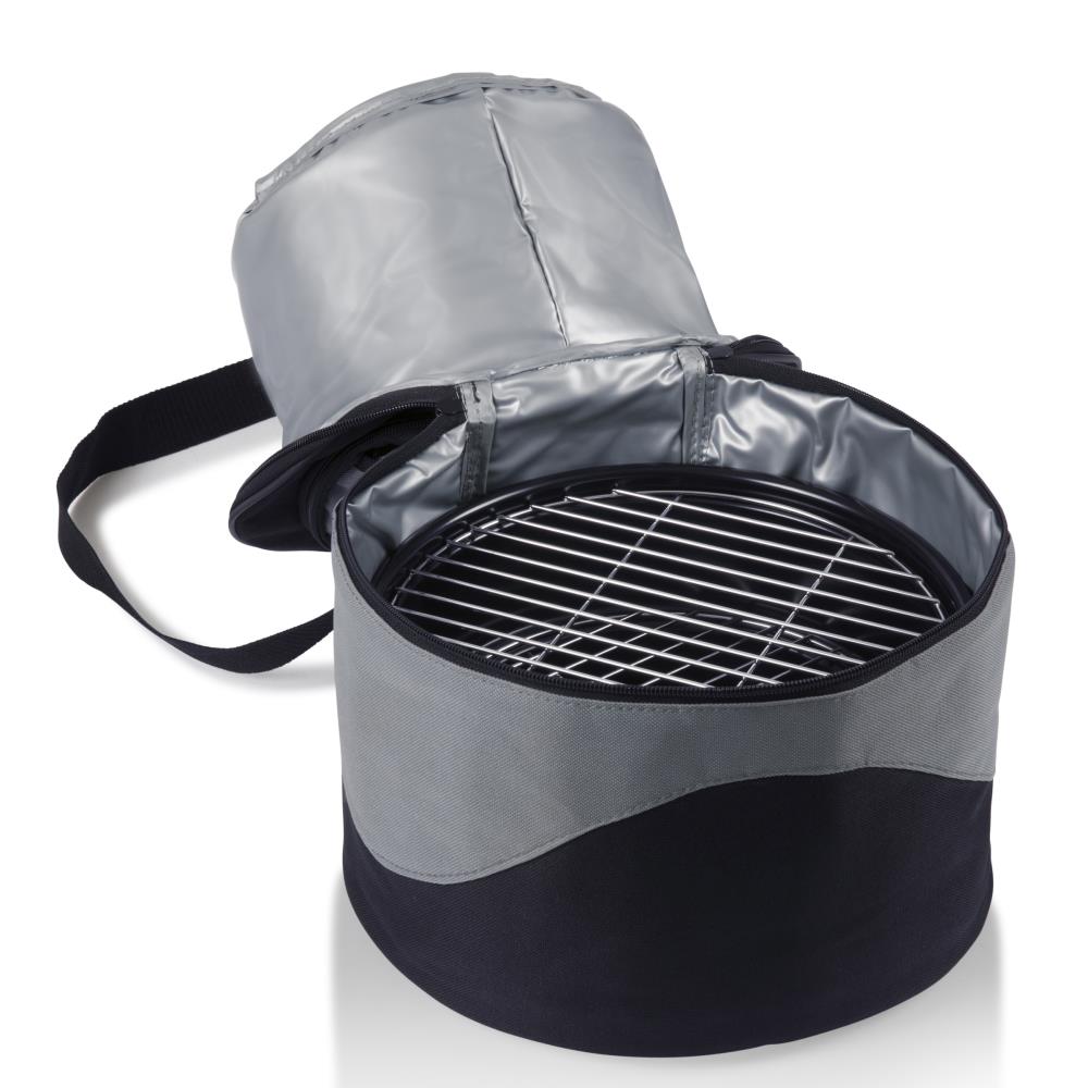 Black Chrome Portable Charcoal Grill with Cooler Tote