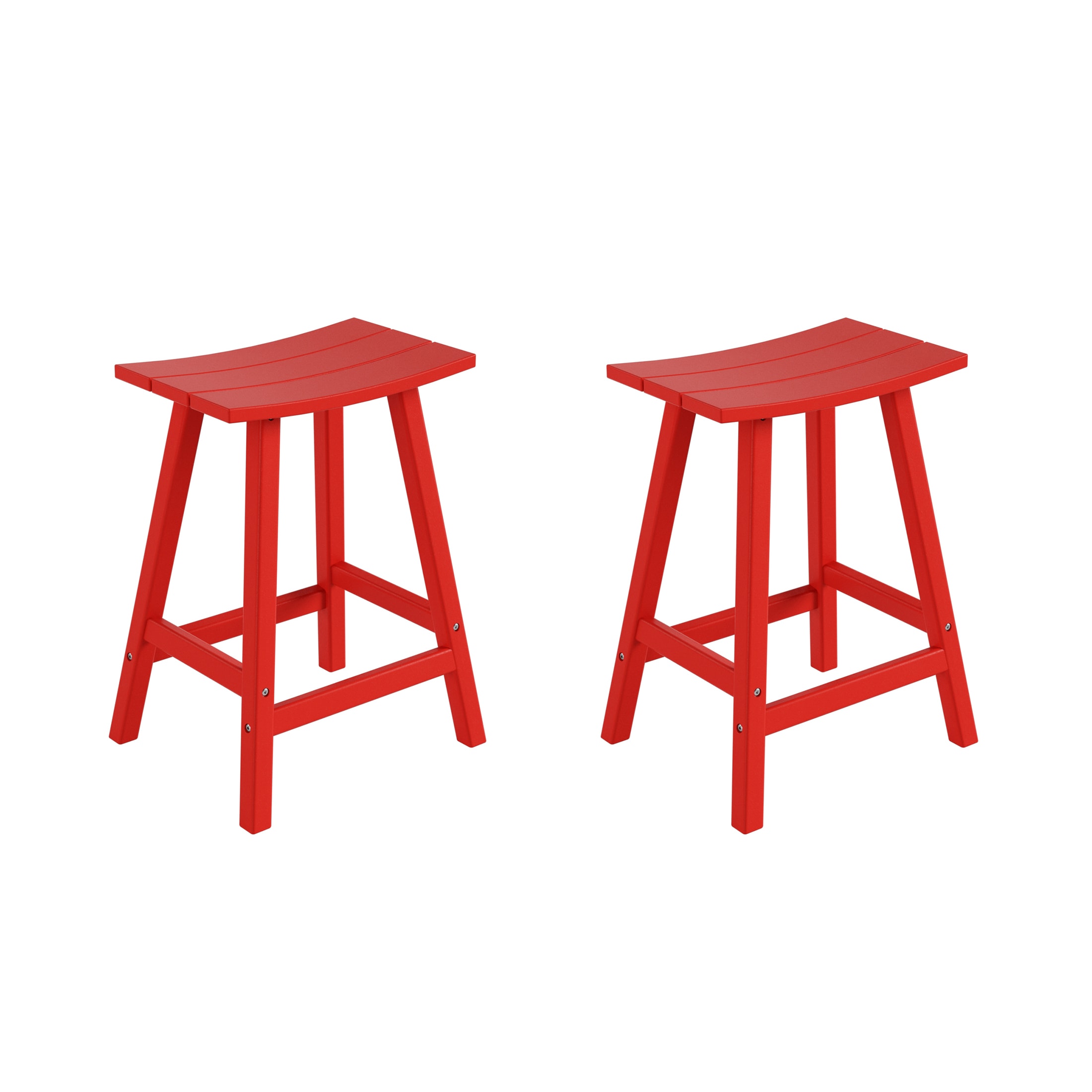 Laguna All-Weather Poly Outdoor Patio Bar Stool, 24" Red Saddle Seat (Set of 2)