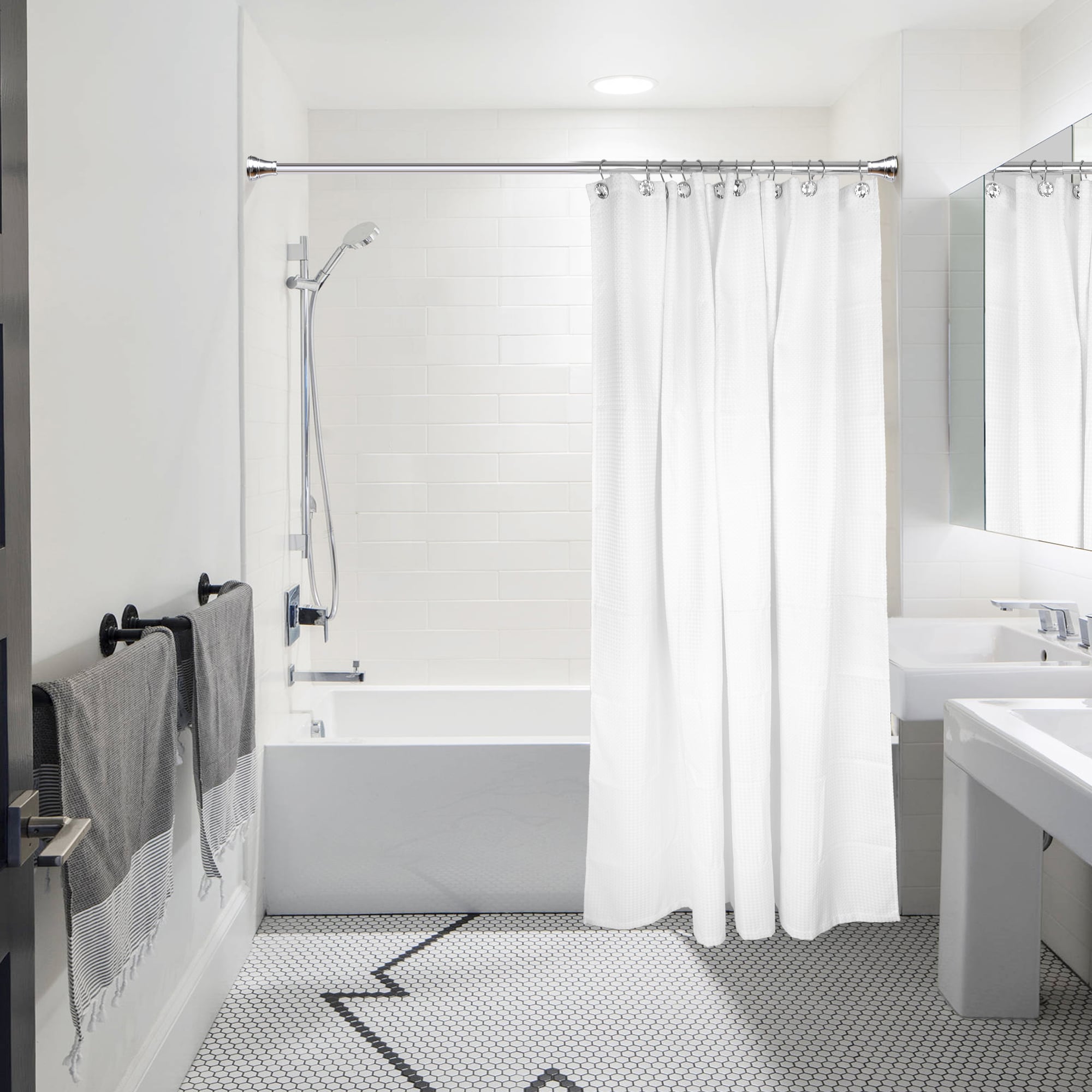 Polished Chrome Crystal Design Shower Curtain Hooks Set