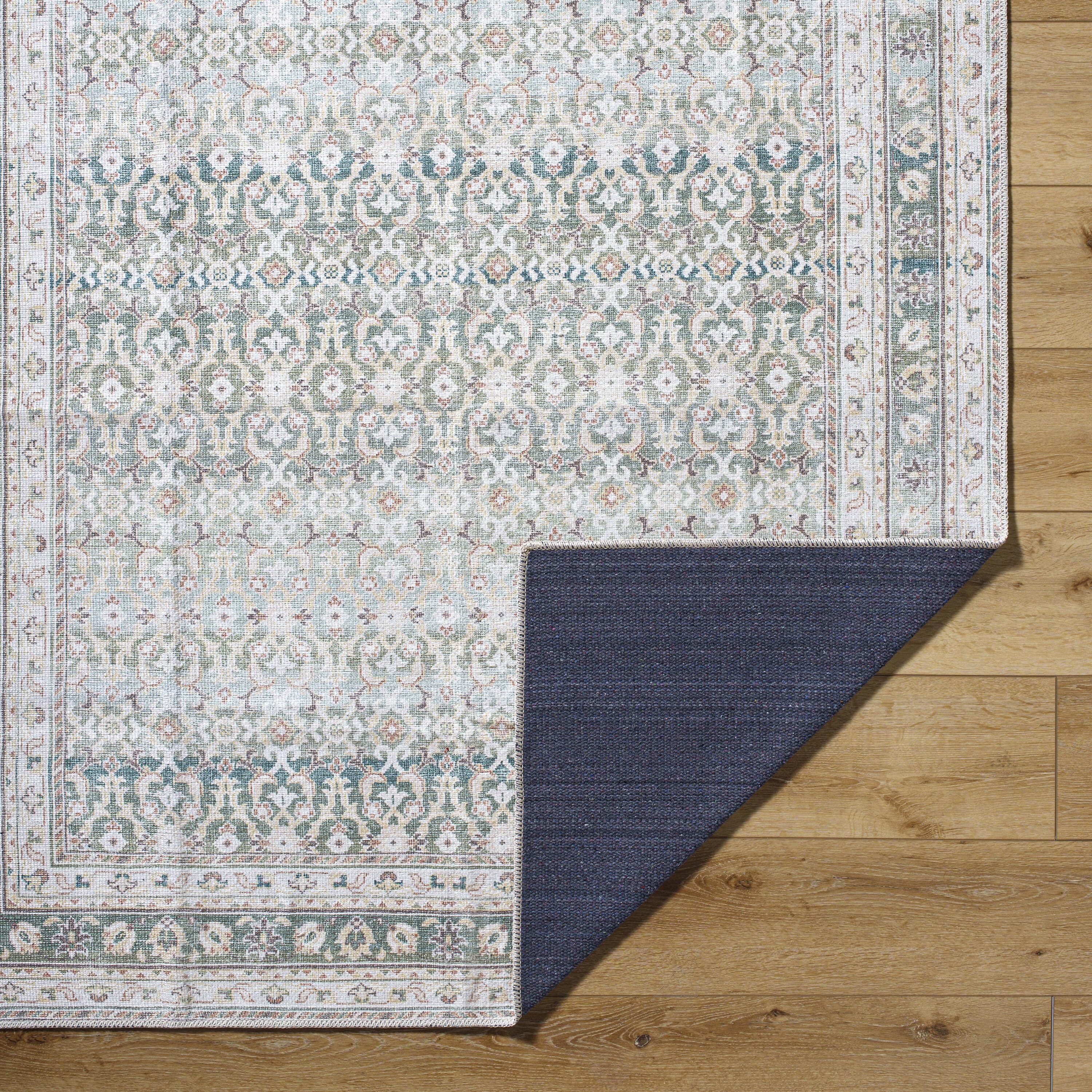 Rainier Green and Gray Washable Synthetic Area Rug, 3'3" x 4'11"