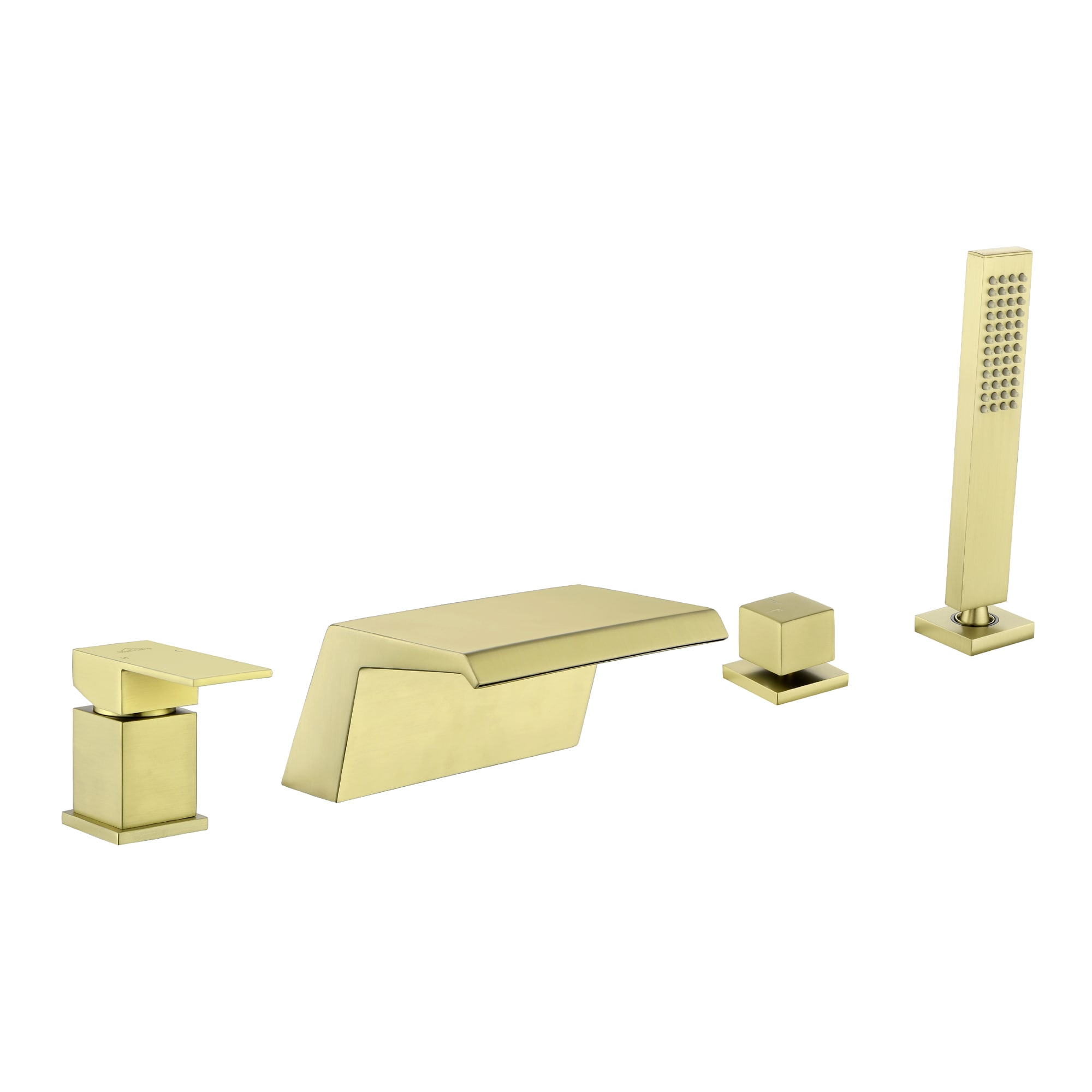 Clihome CSMD-BF17-21BG Brushed Gold 1-handle Deck-mount Roman Waterfall Bathtub Faucet with Hand Shower ( Valve Included )
