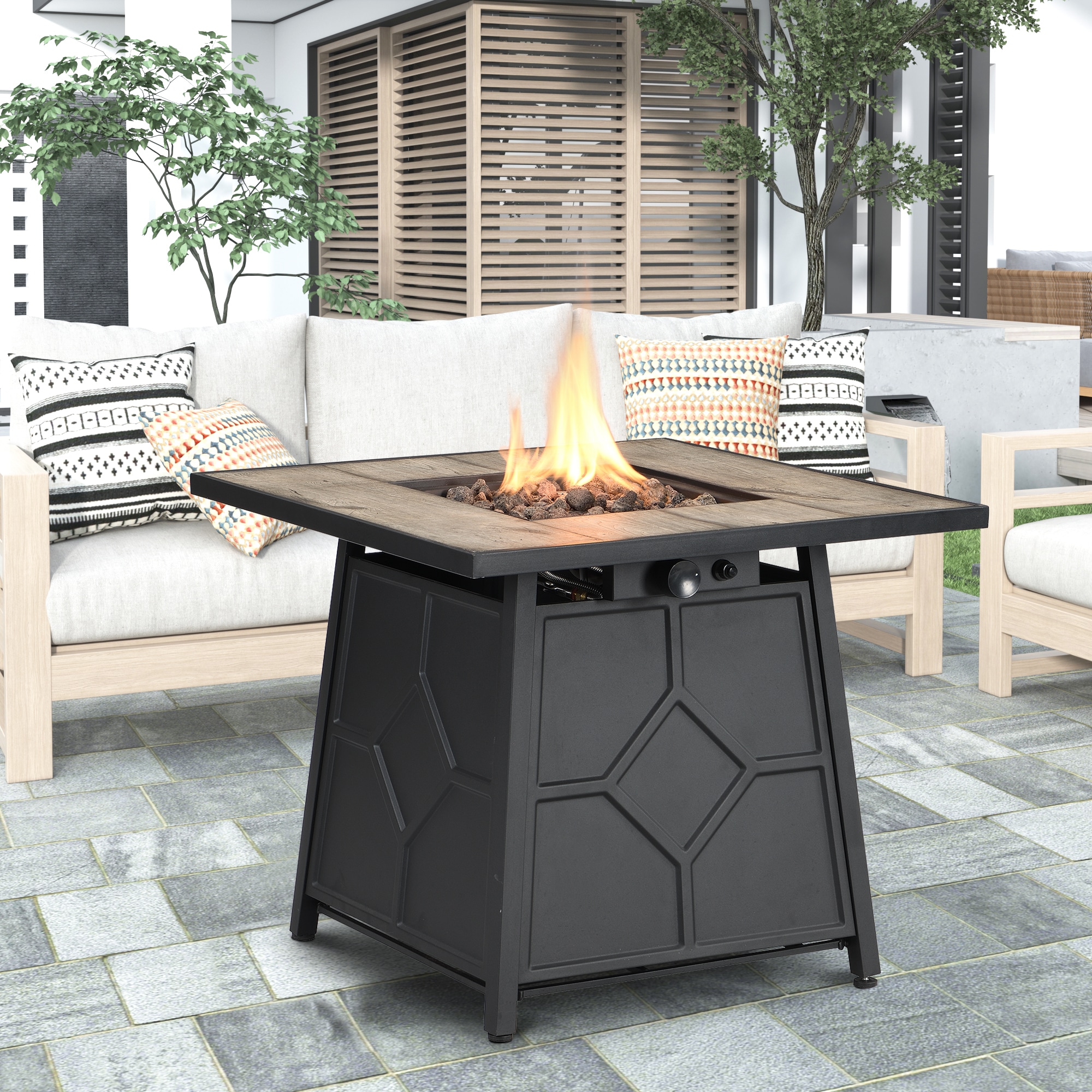 Clihome CL-DOL397DGY 28-in W 40000 Maximum BTUs Wicker Square Liquid propane Fire pit table