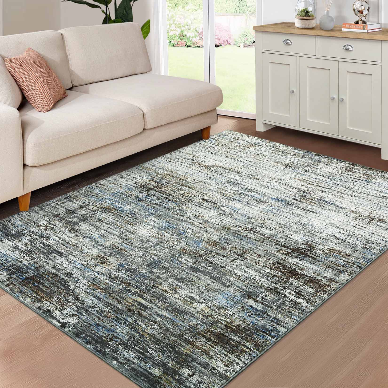 Garvee YXY-LO-PHO-167GB2NK 8 x 10 (ft) Loomed Polyester Blue/Grey Rectangular Indoor Abstract Mid-Century Modern Machine washable Area rug