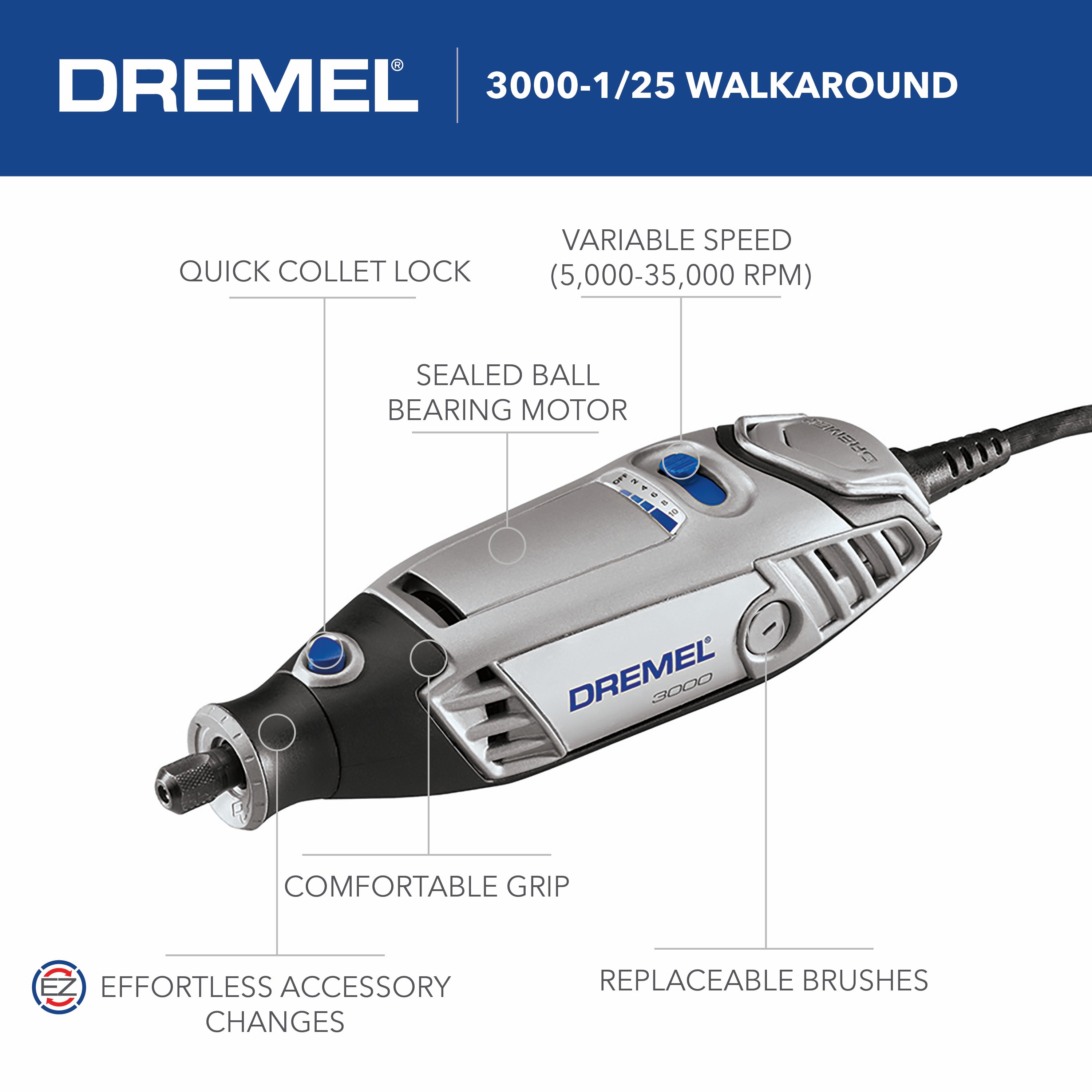 Dremel 3000 Variable Speed Corded 1.2-Amp Multipurpose Rotary Tool Kit