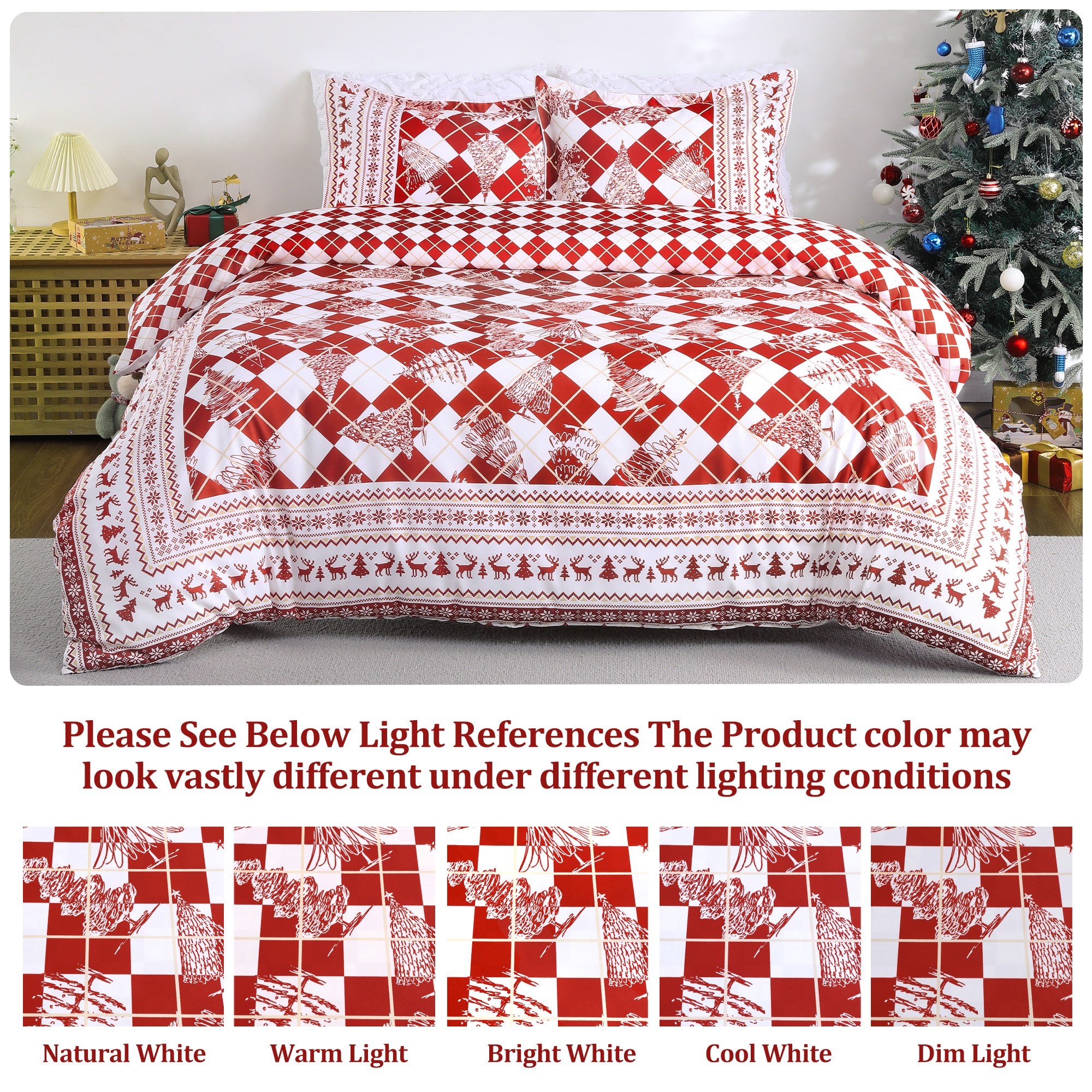 GarveeLife Twin Size 2PCS Christmas Printed Duvet Cover Set/Soft Microfiber Holiday Bedding Cover 68+90 Inch with Button Closure - 8 Corner Ties for Xmas Bedroom Decor