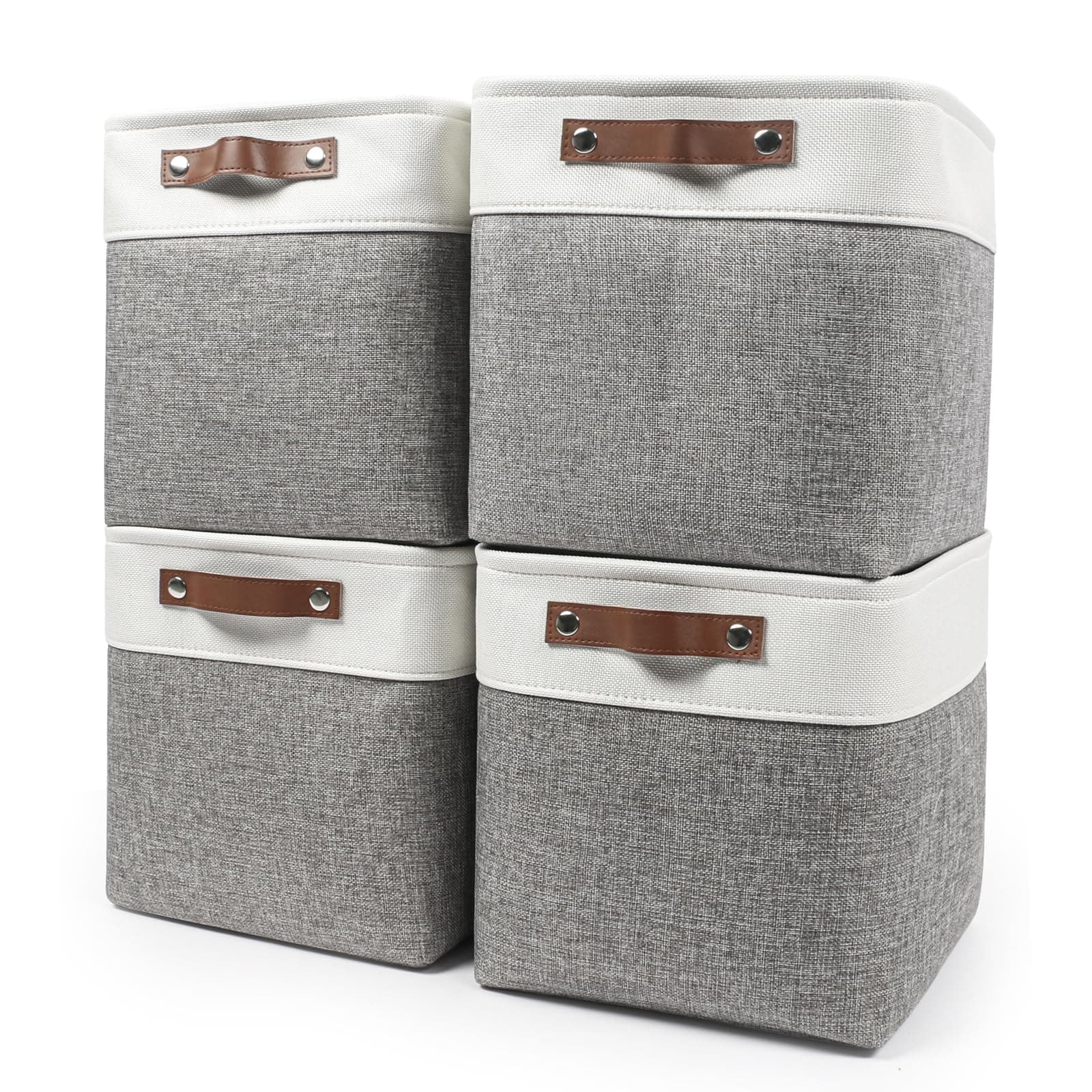 LAIFUCAM  13x13 Cube Storage Bins 4 Pack Collapsible Fabric Storage Boxes with Handles for Closet Shelf Toys Clothes Home Office Nursery Grey