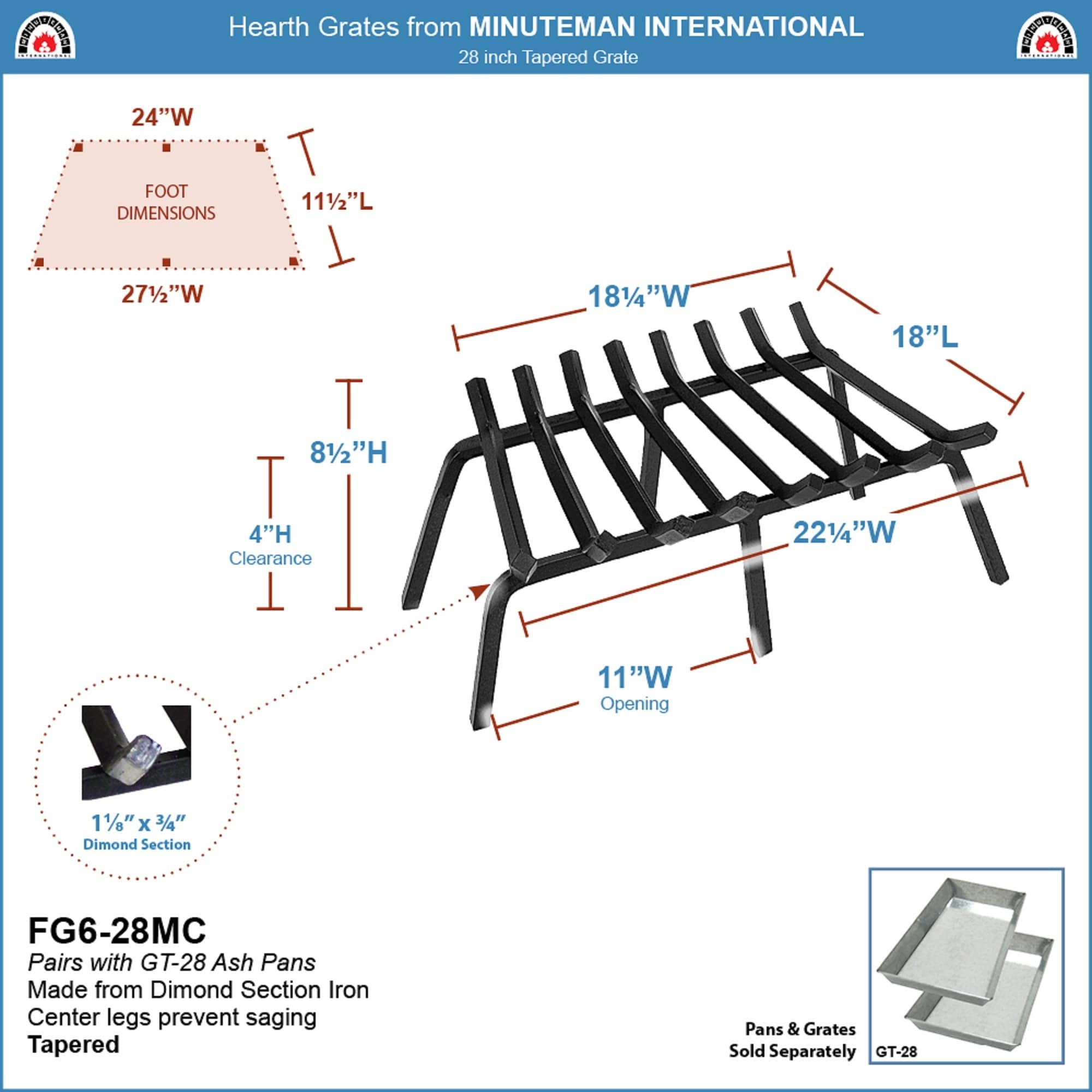 Minuteman International FG6-28MC Fireplace-Grates - View #7