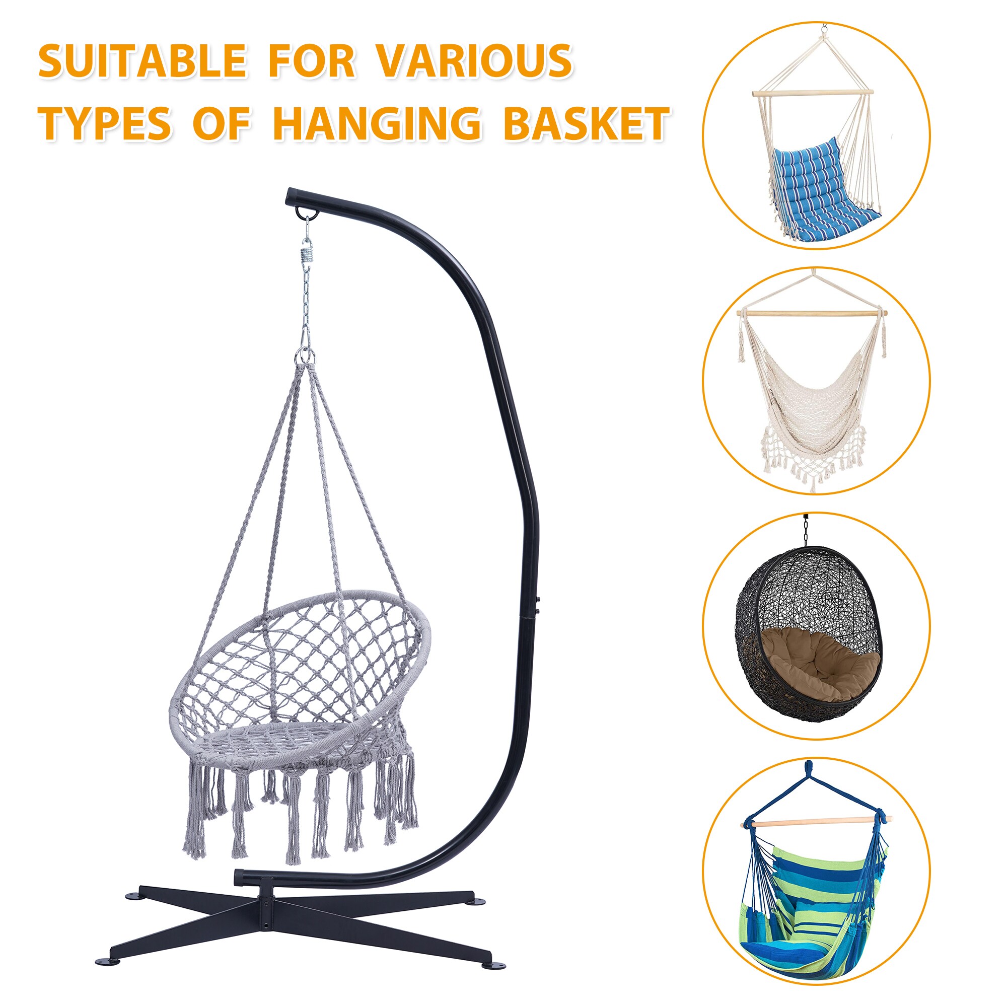 Kahomvis 7 ft. Metal Hammock Chair Stand Only,Black 7-ft L Metal ...