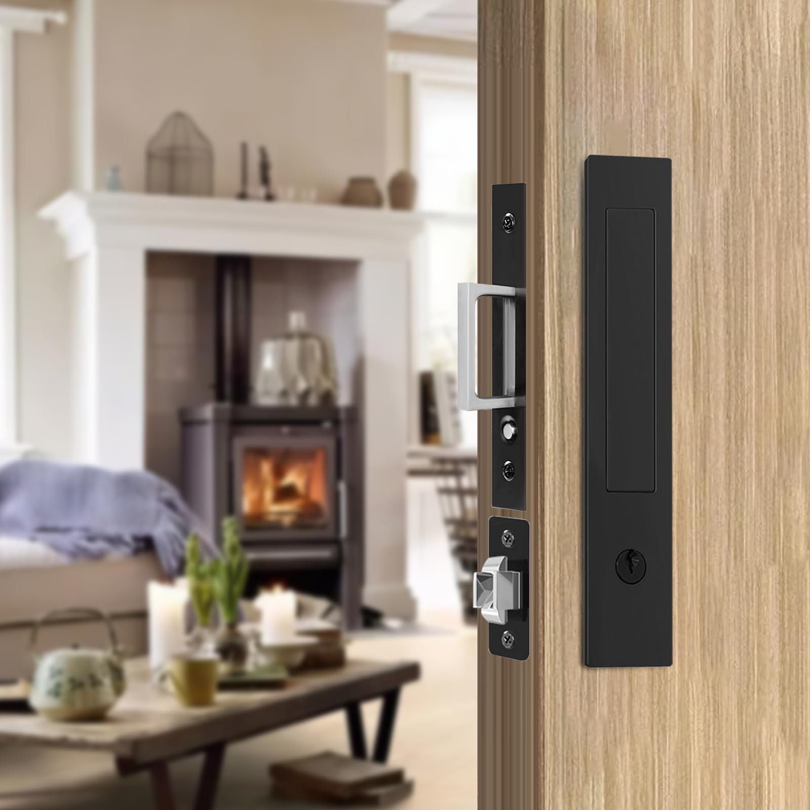 Lukvuzo  Pocket Door Locks with Keys Hidden Handle Sliding Door Hardware for Doors One and Five Thirteenths Inches to Two and Two Eighths Inches