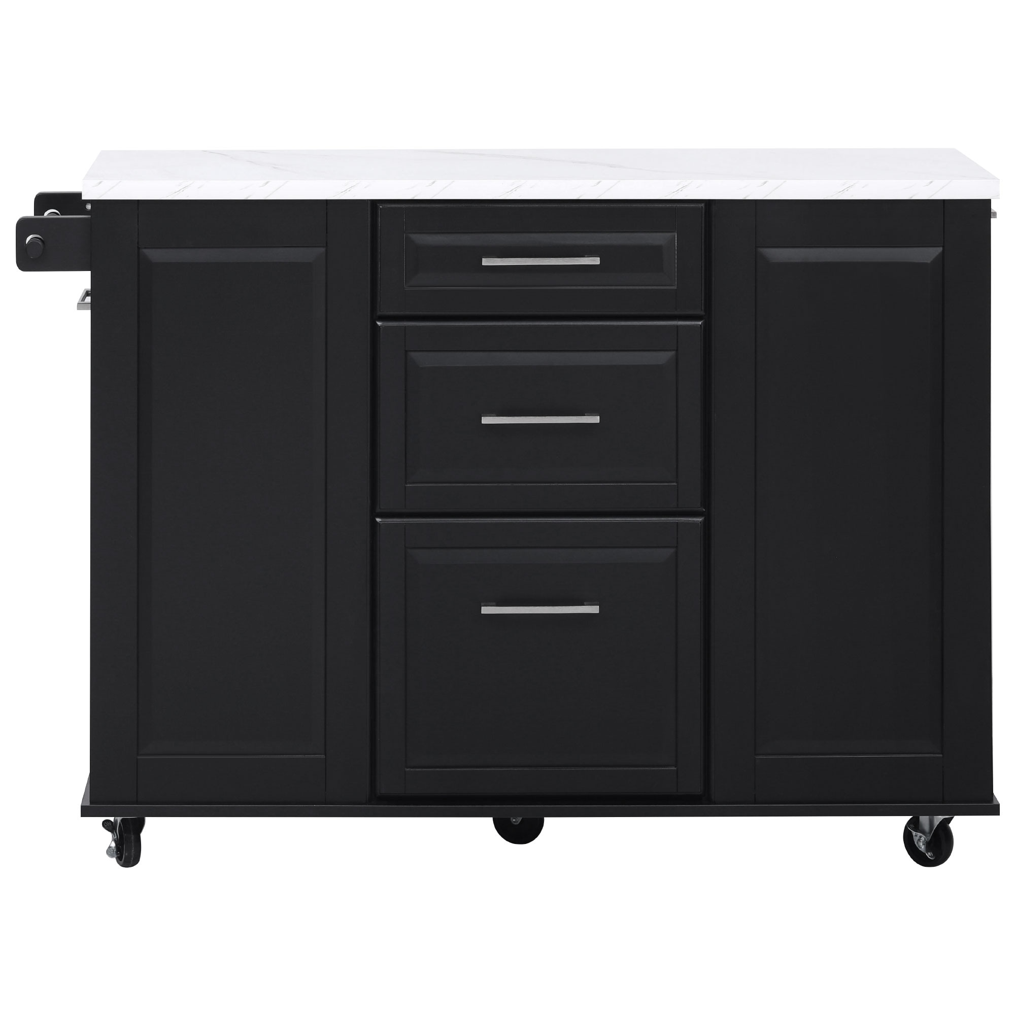 Kahomvis - Black MDF Base with MDF Rolling Kitchen Island ( 16-in x 47-in x 35.4-in )