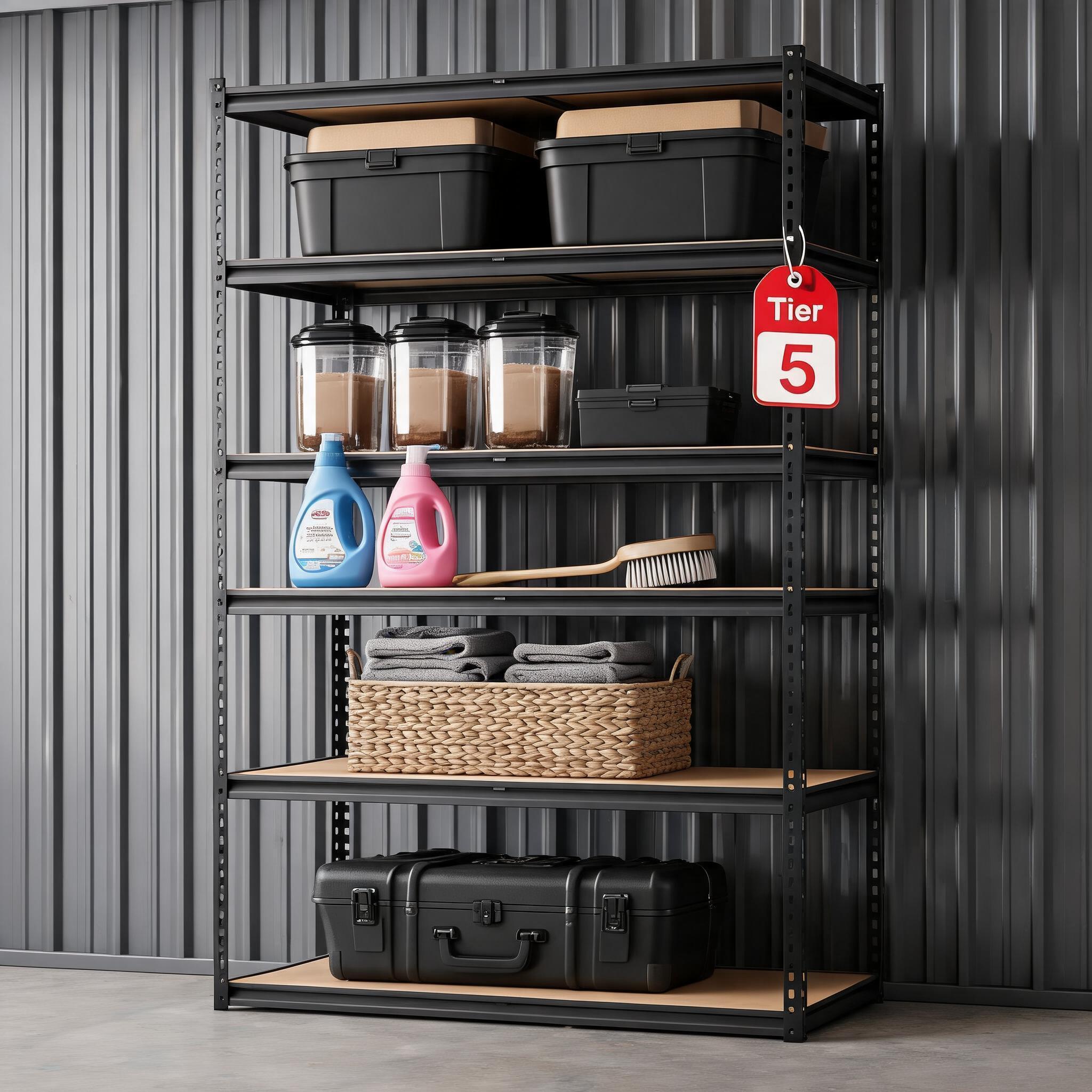 DEXSO 5 Tier Garage Storage Shelves Heavy Duty Metal Adjustable 2500 LBS Capacity 48L X 24W X 72H inches for Kitchen Pantry Basement