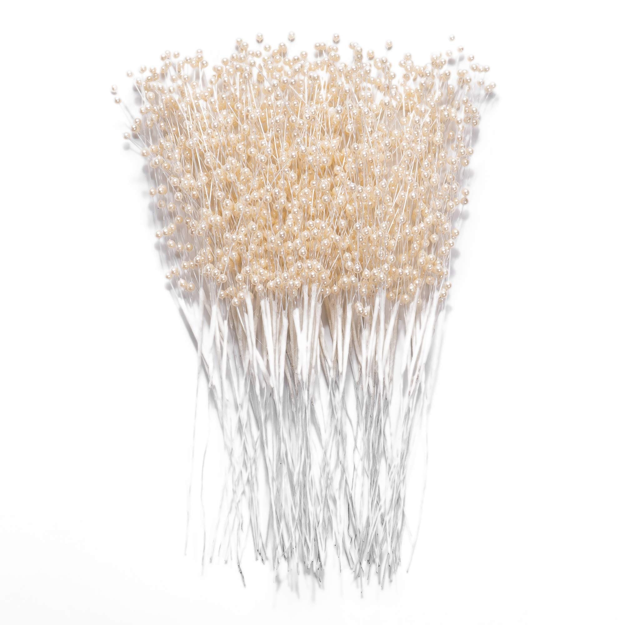Phyfalip  60 pcs Pearl Stick Stems Ivory 4mm Bead String Garland Spray Filler for Floral Arrangements Wedding Party Christmas Tree Table Vase