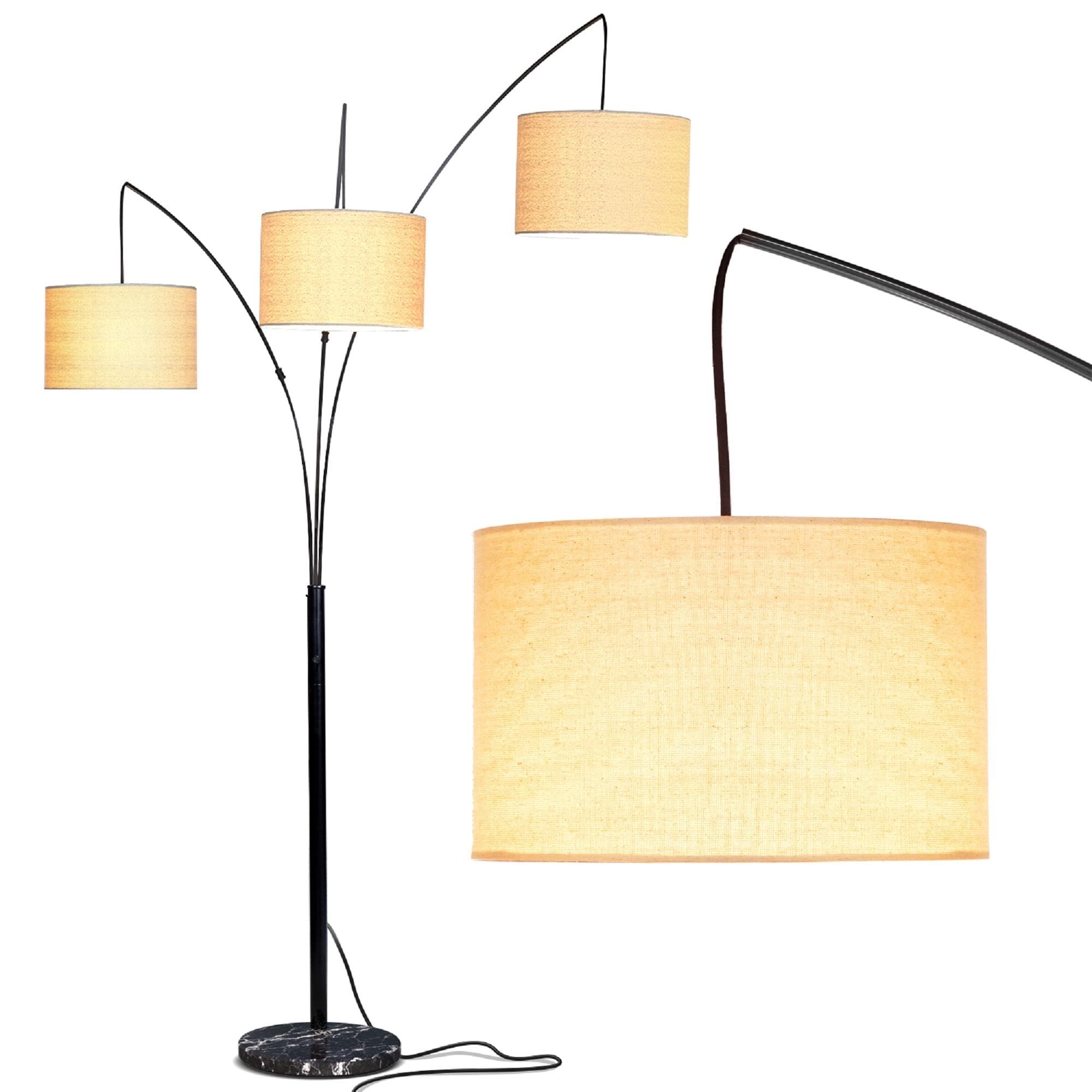 Trilage Black Adjustable 3-Light LED Floor Lamp with Fabric Shades