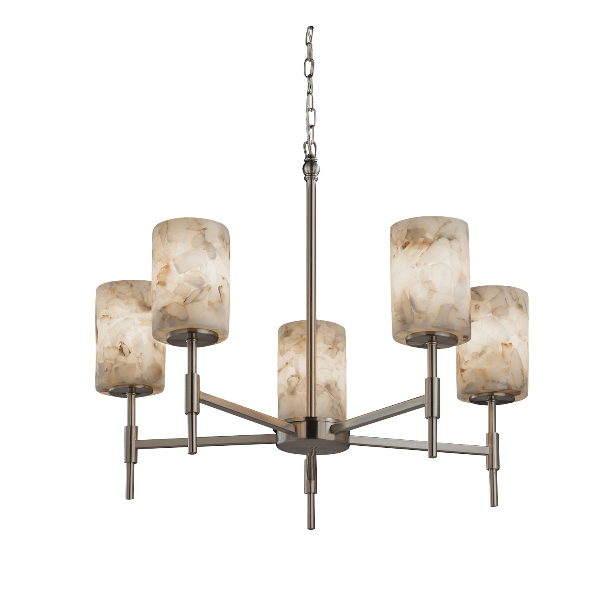 Justice Design Group ALR-8410-10-NC-LED5 Alabaster Rocks 5-Light Brushed Nickel Transitional LED Damp Rated Chandelier