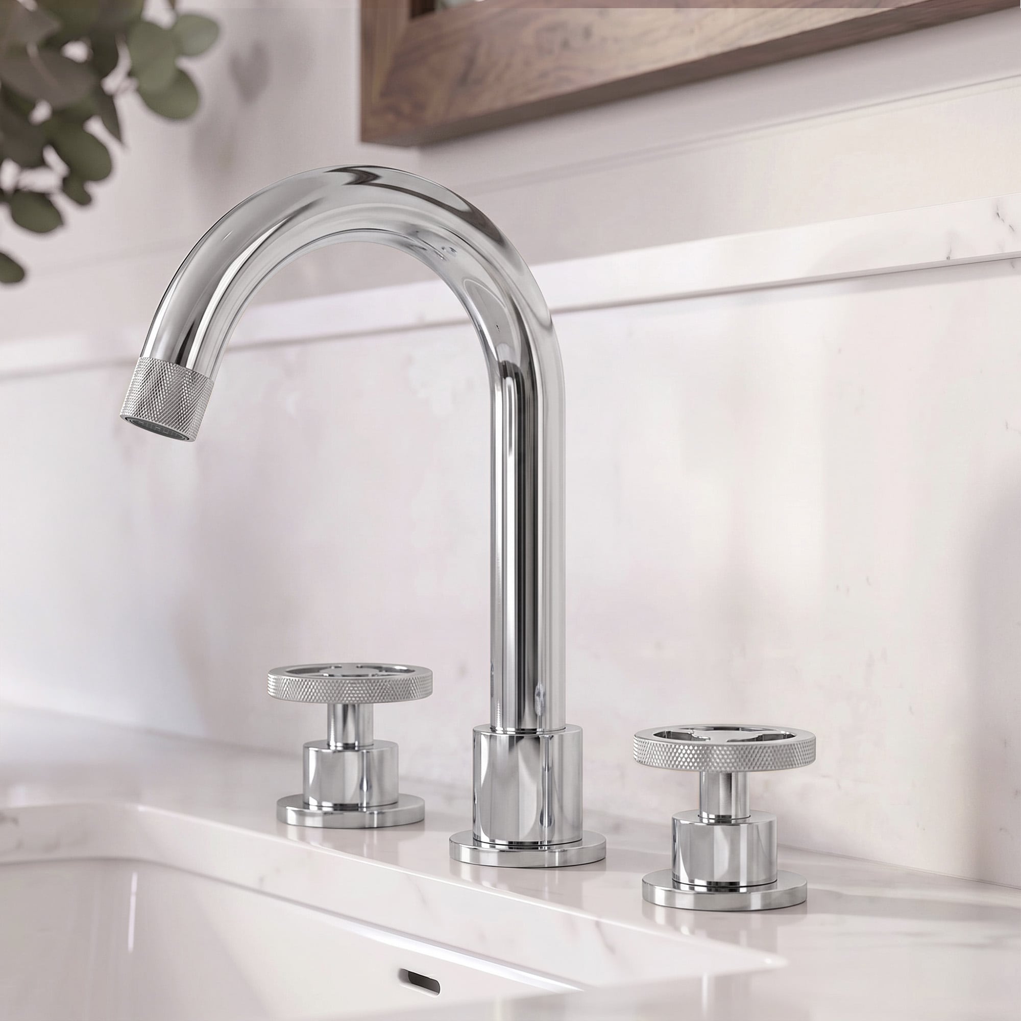 GRANDJOY Chrome Industrial Style Widespread High-Arc Bathroom Sink Faucet with 2 Handle 360 Degrees Swivel Spout