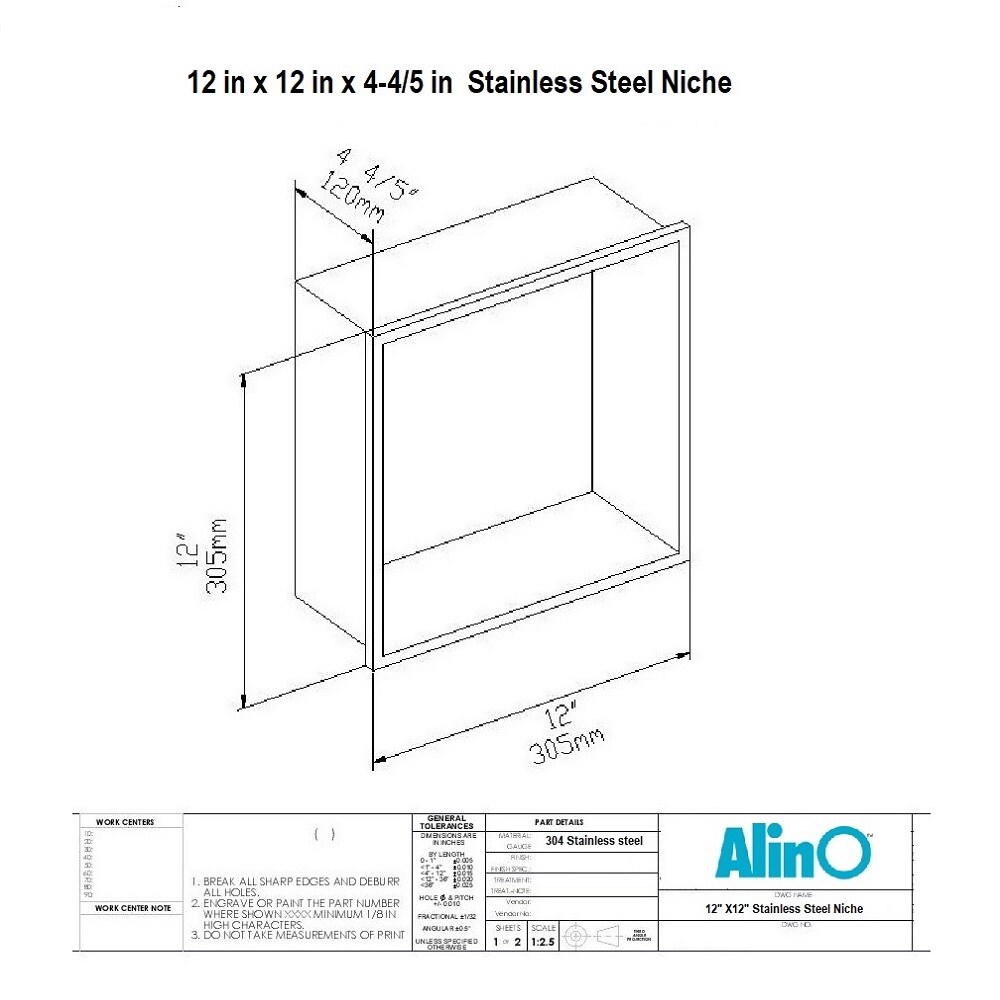 AlinO 12x24-Inch Nickel Stainless Steel Shower NICHE | SNI-12-NKL24