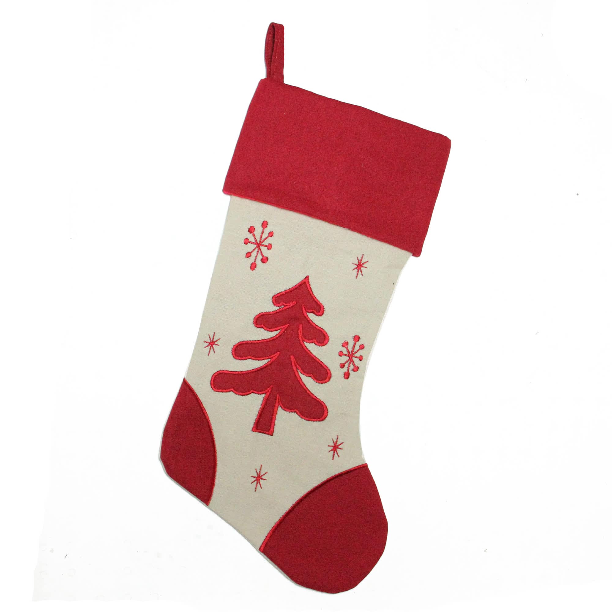 Embroidered Tree with Snowflakes Christmas Stocking - 18 inch