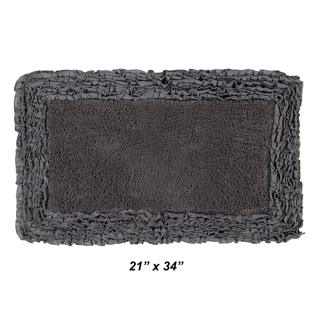 Cozy Cotton Shaggy 21"x34" Bath Rug with Ruffle Border - Gray