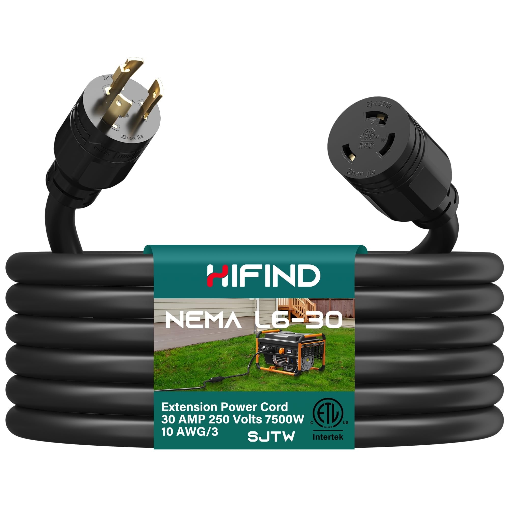 Etokfoks 20 ft L6 30P to L6 30R 30 Amp 125 250 Volt Generator Extension ...