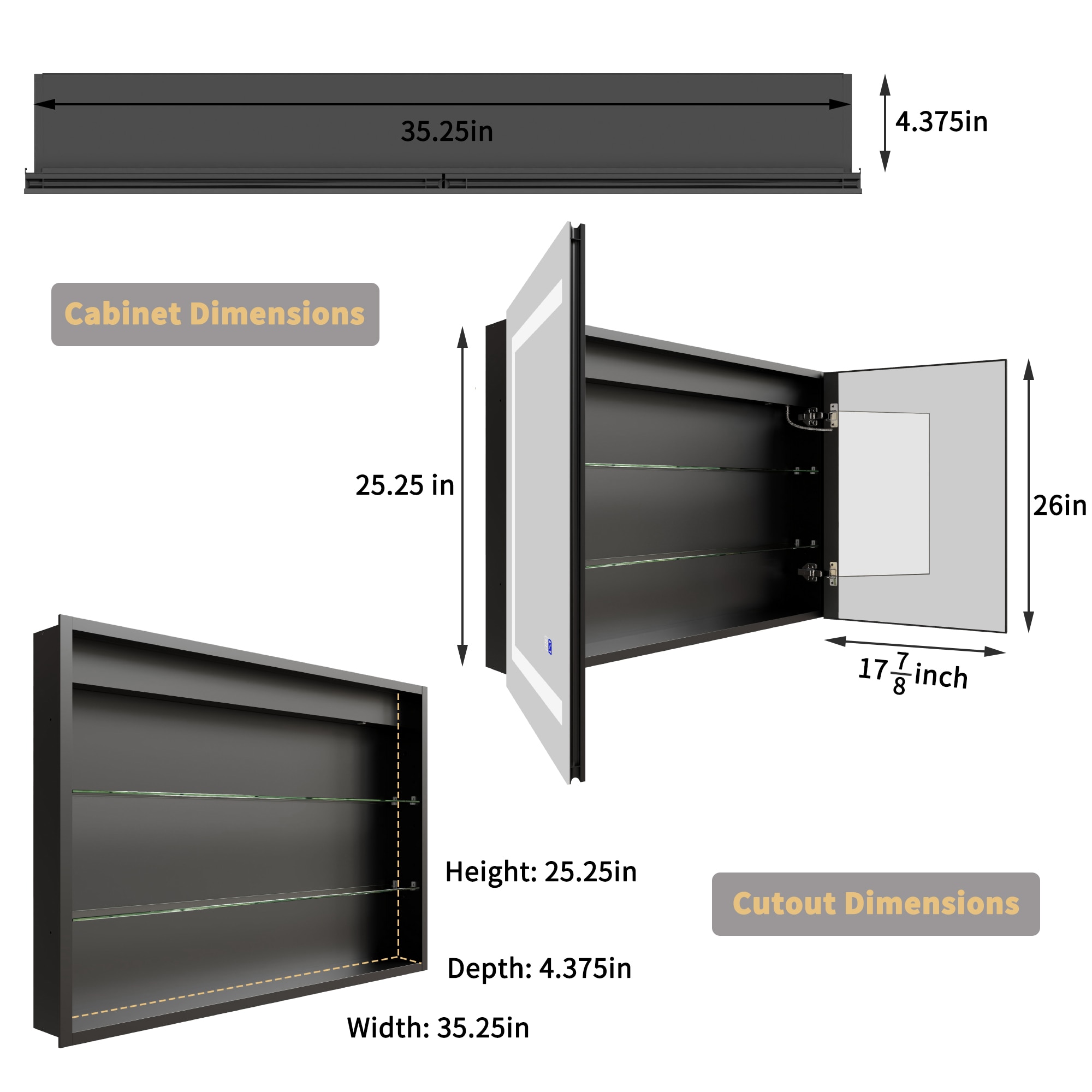 ExBrite EXMC3224V17DB Bathroom-Medicine-Cabinets - View #2