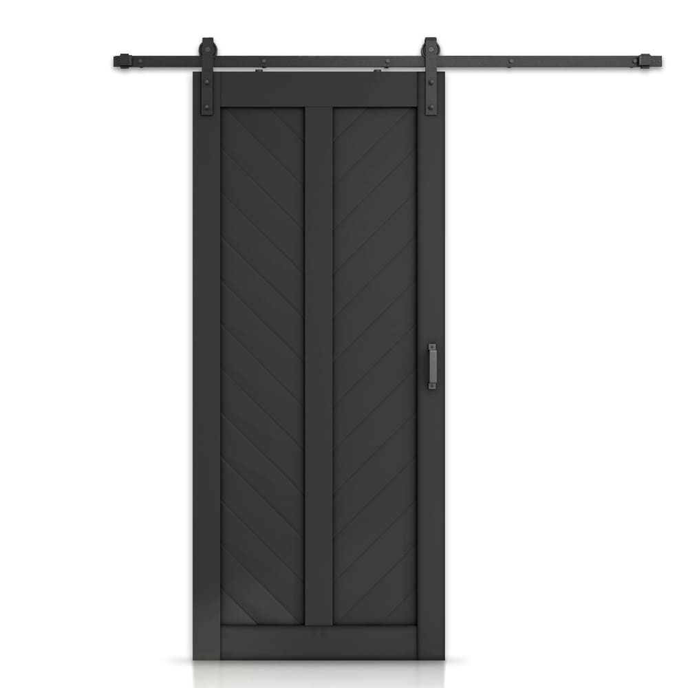 CALHOME PVC-V01-BLACK+SMK-72 36-in x 84-in Black MDF Hollow core Single Barn Door (Hardware Included)