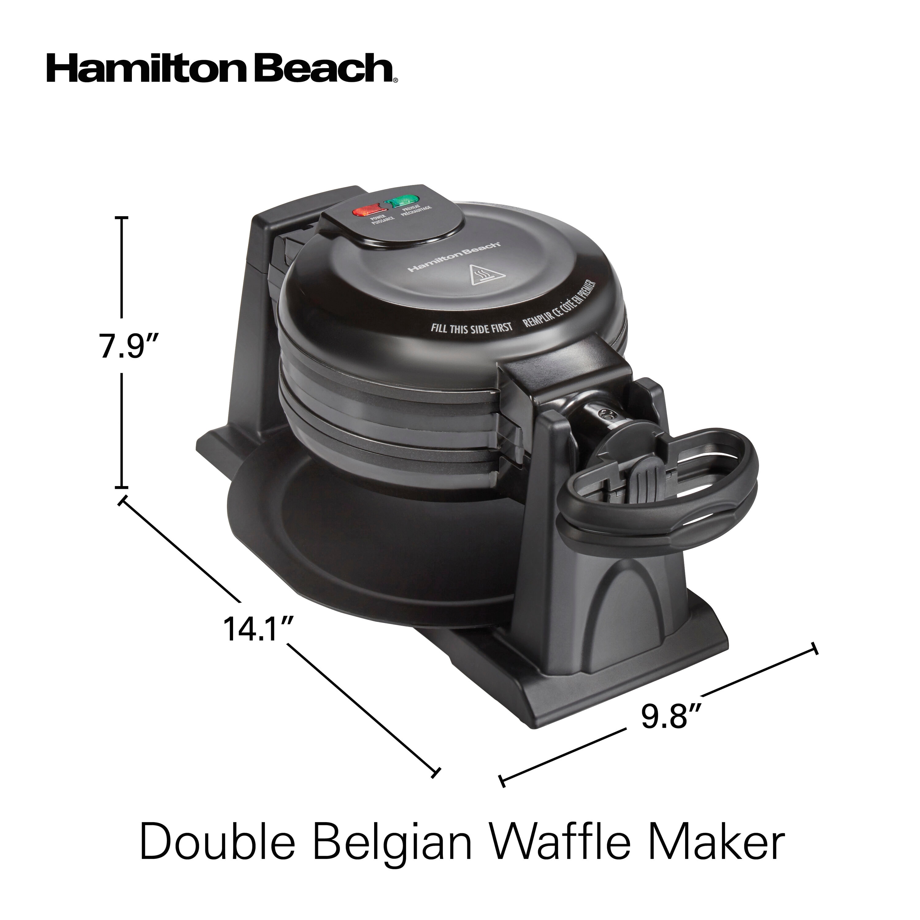Black Rotating Double Belgian Waffle Maker with Nonstick Plates