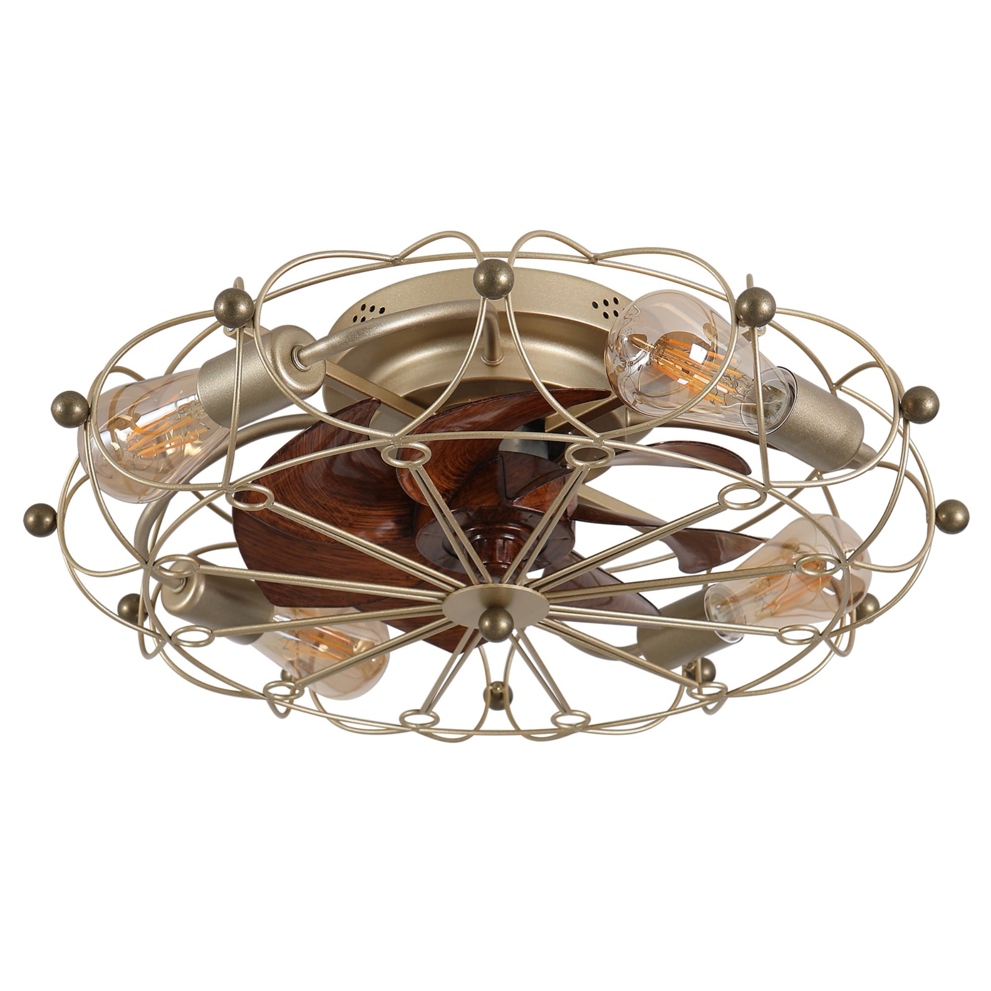 LUCKY ONE 20 Inch Gold Low Profile Caged Ceiling Fan with LED Light and Remote Control for Multiple Rooms 7-Blade