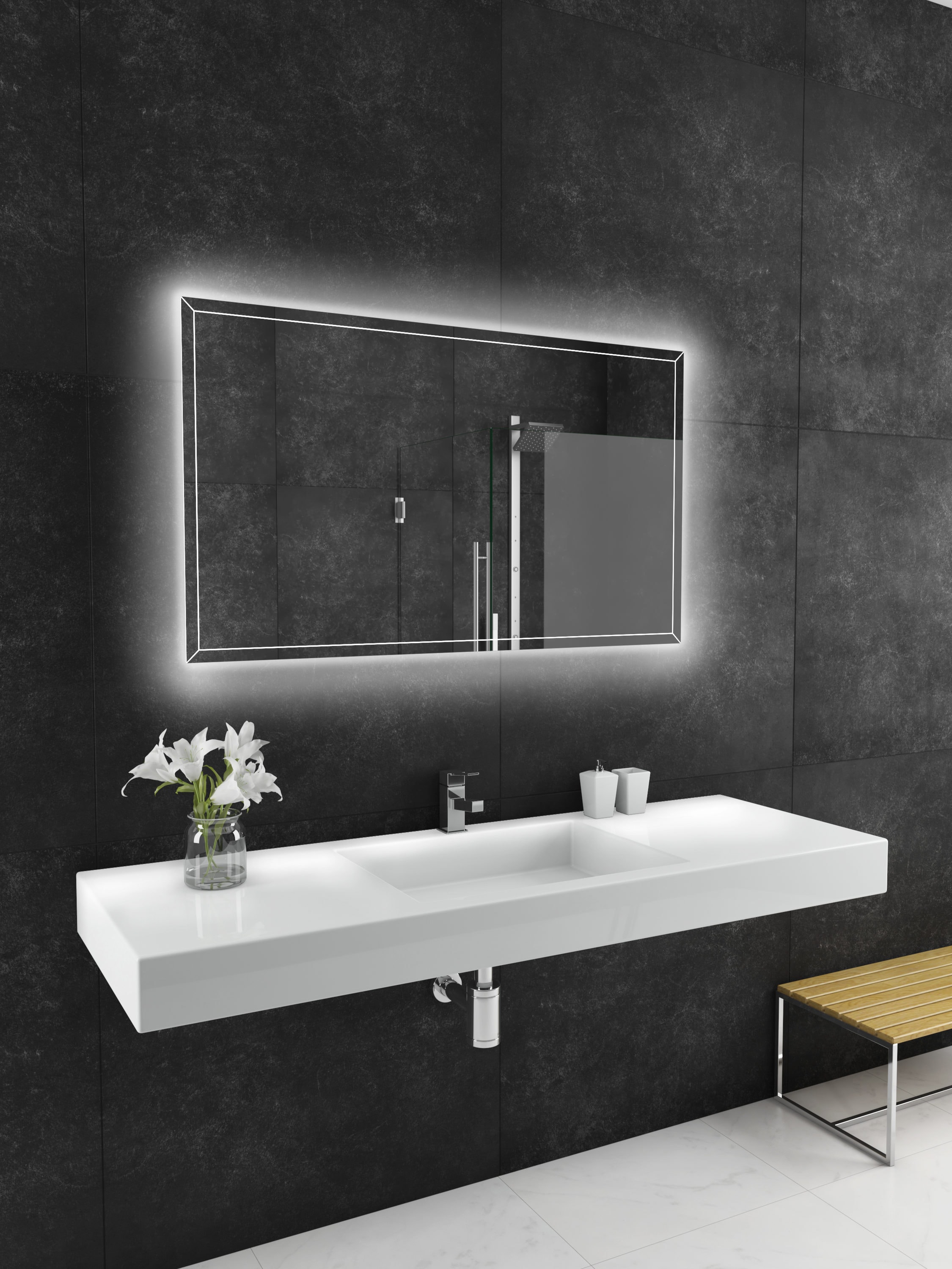 48-in x 28-in LED Lighted 3000K Rectangular Frameless Bathroom Vanity Mirror in Clear | - PARIS MIRROR ATHEX48283000