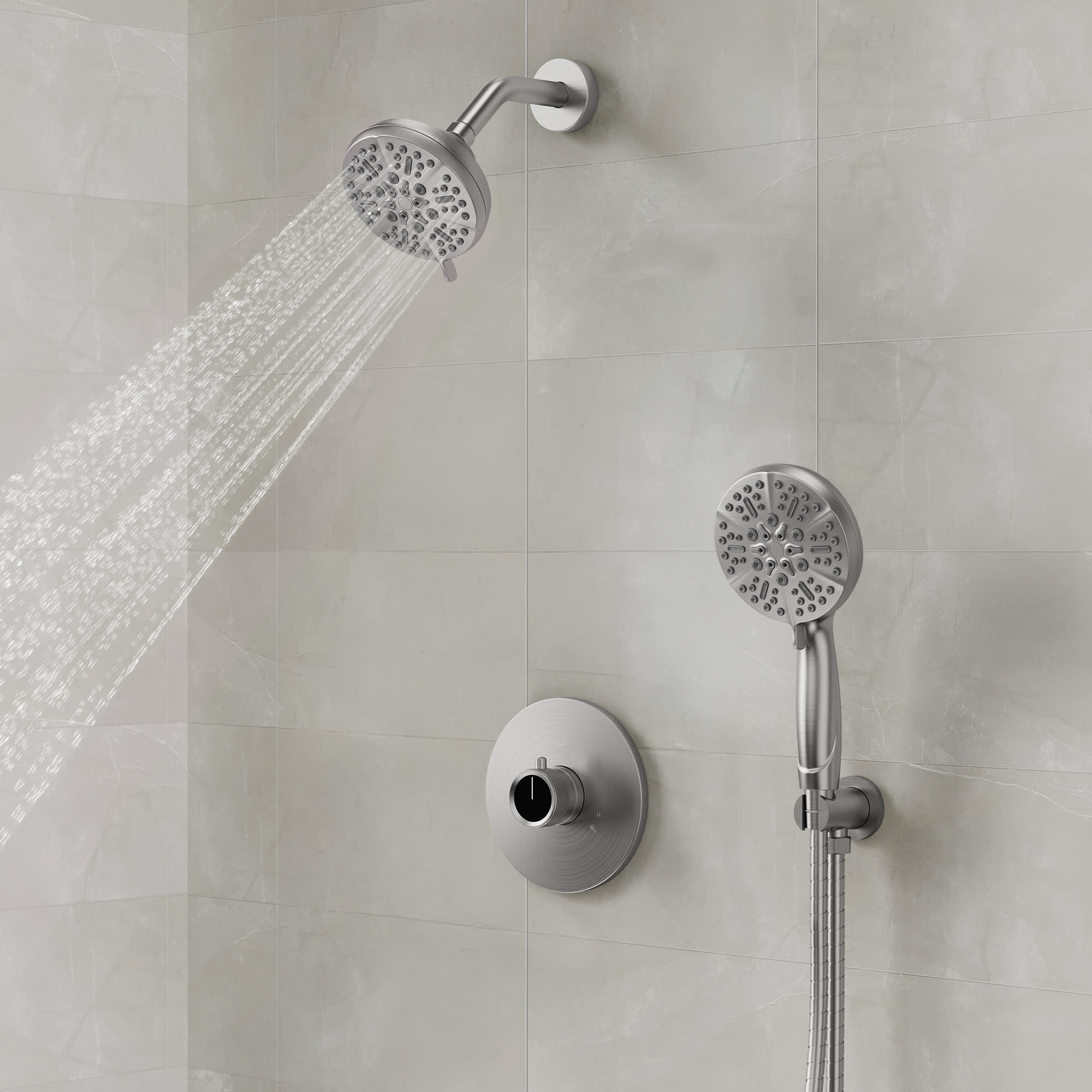 EVERSTEIN SFS-1103-NK Dual-Function Shower Faucet System with Showerhead and Handheld Shower featuring 5 Spray Settings in Brushed Nickel