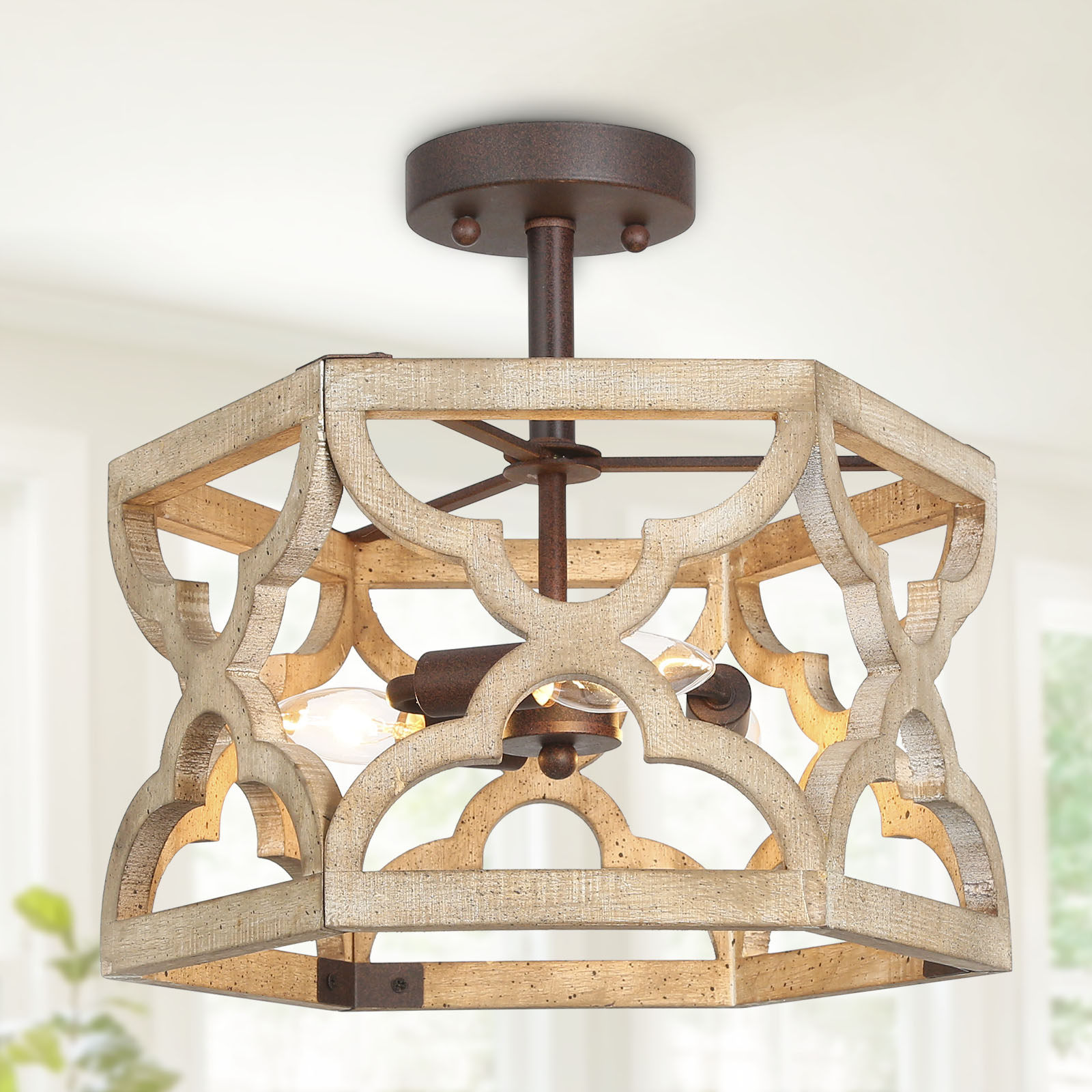 Wood semi deals flush mount light