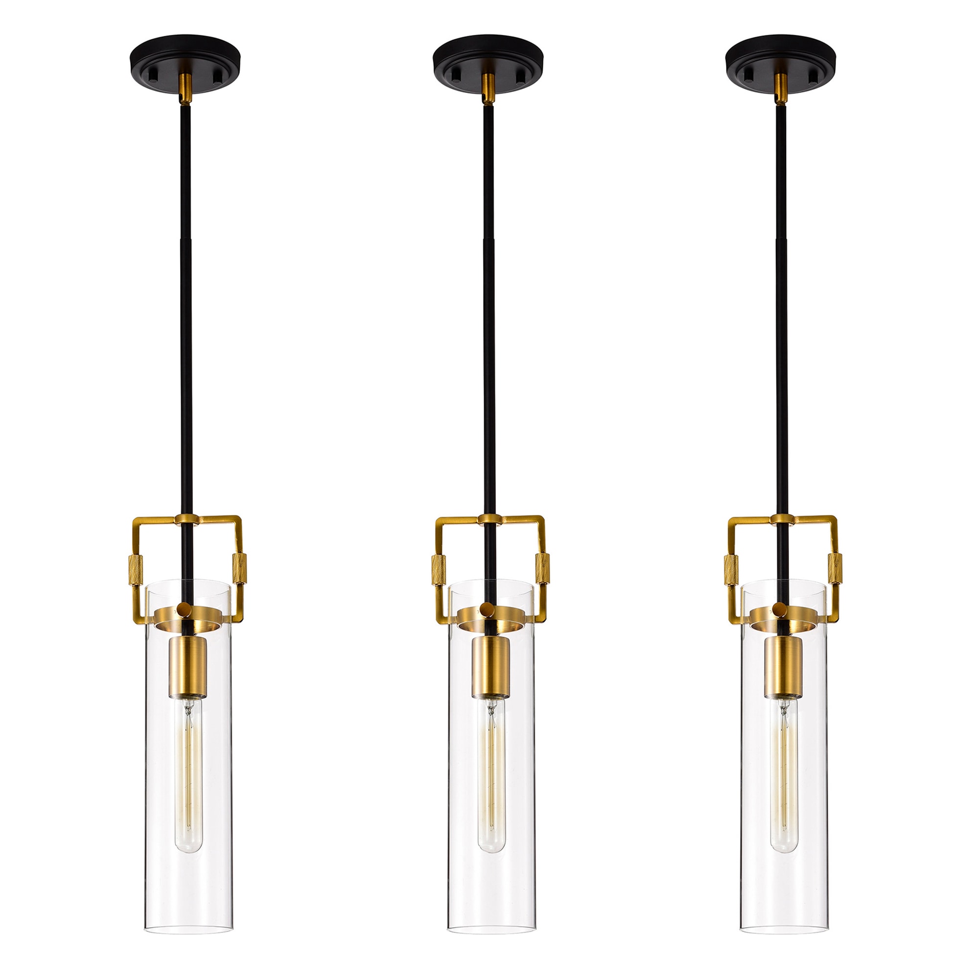 Edvivi EPJ4618AG-3PACK Essence 1 -Light Black and Antique Gold Modern/contemporary Clear glass Cylinder Mini Hanging Pendant light