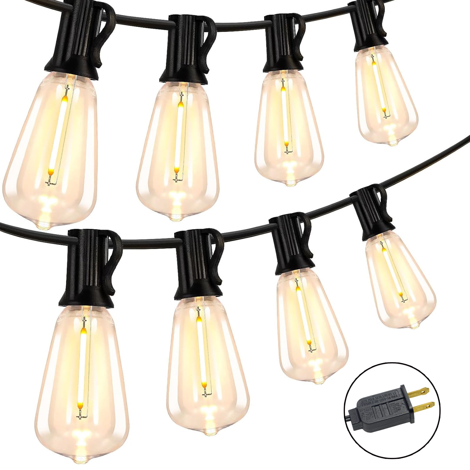 WYZM E12-D 50-Feet Plug-in Black Indoor/Outdoor String Light with 25 White -Light LED Globe Bulbs