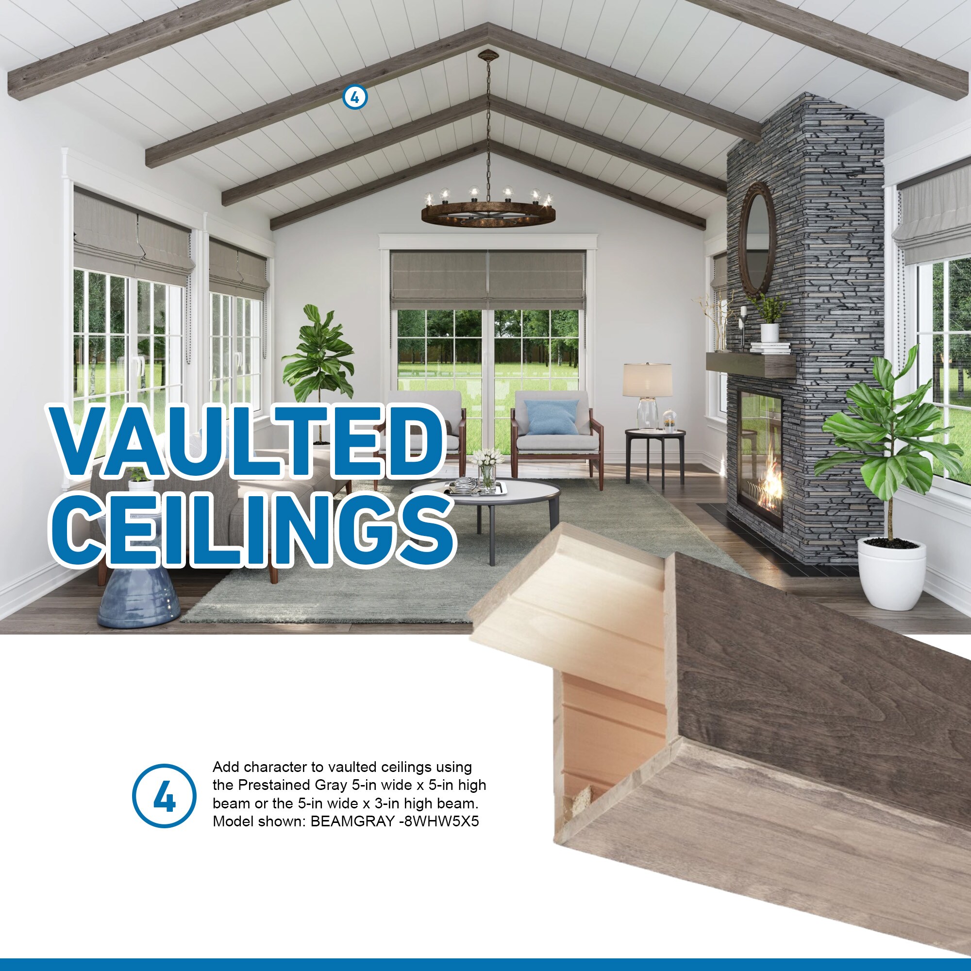 Ornamental Mouldings BEAMGRAY-8WHW5X5 Faux-Beams - View #3
