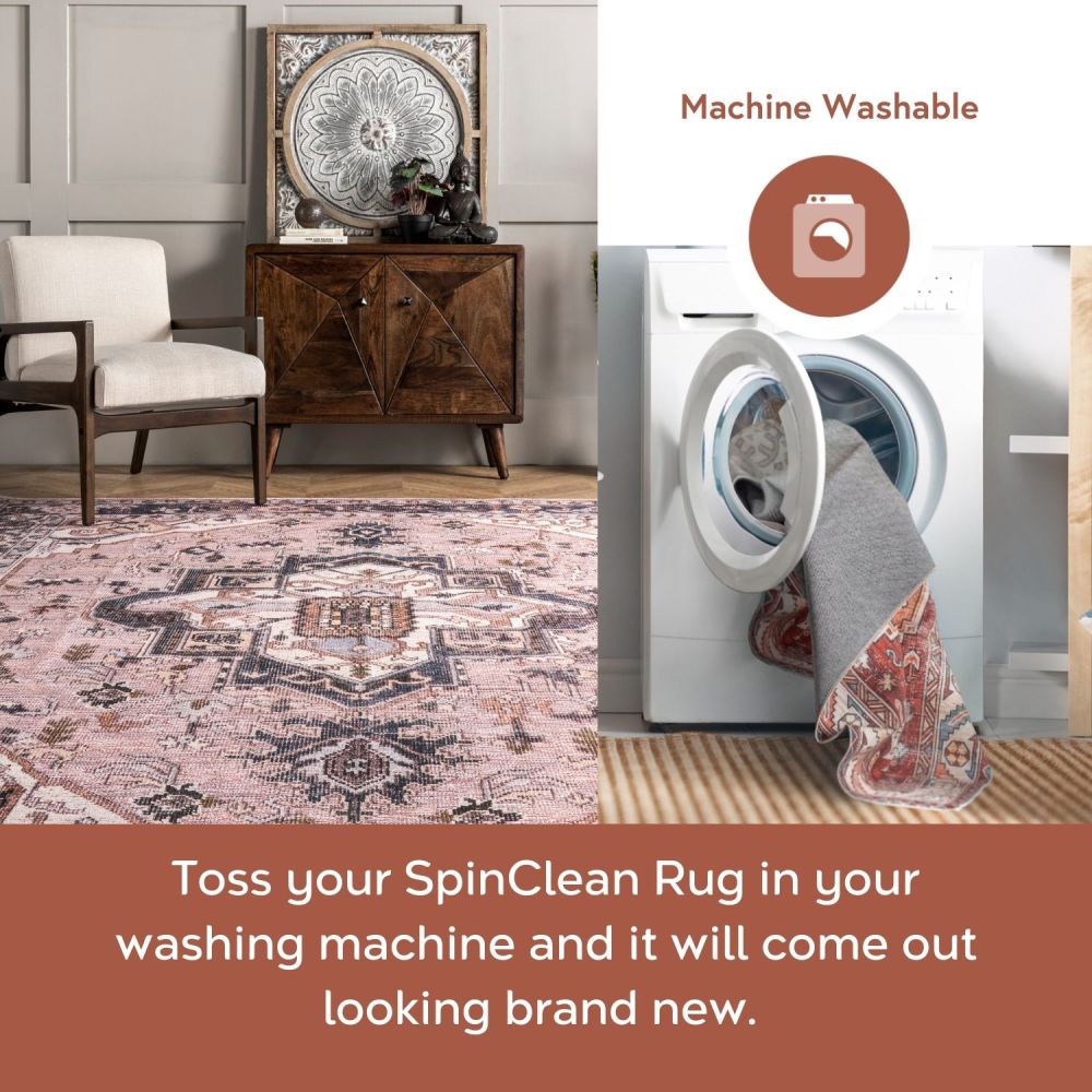 Eco-Friendly Sasha 8' x 10' Pink Medallion Washable Area Rug