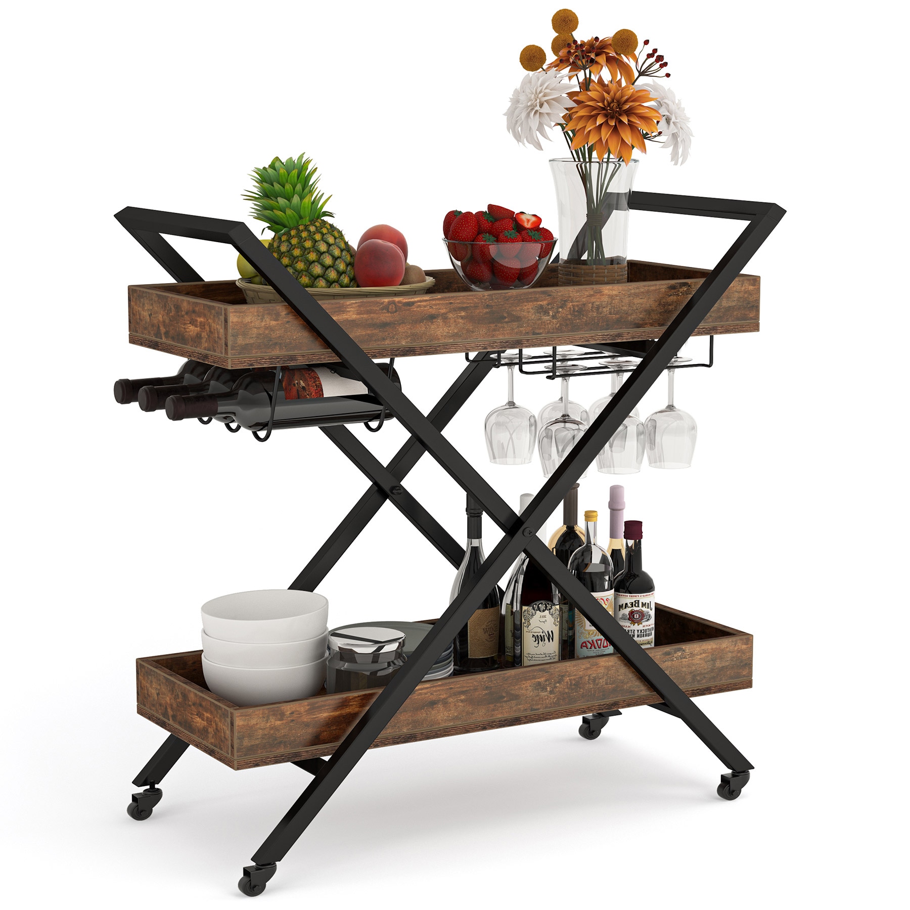 Tribesigns HOGA-XK00109 Rustic Brown Metal Buffet with Wine Storage