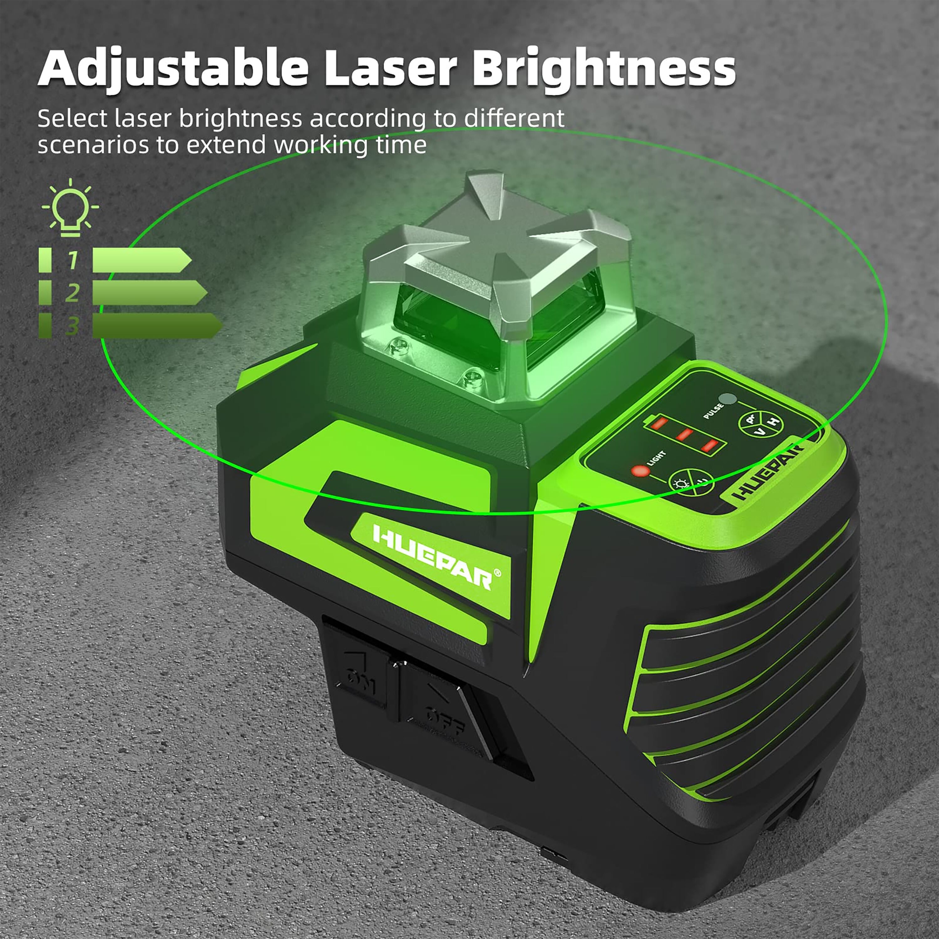 Huepar Self-leveling Professional Green Beam 360 Degree Cross Line Laser  Level+Huepar Laser Receiver+Laser Enhancement Glasses