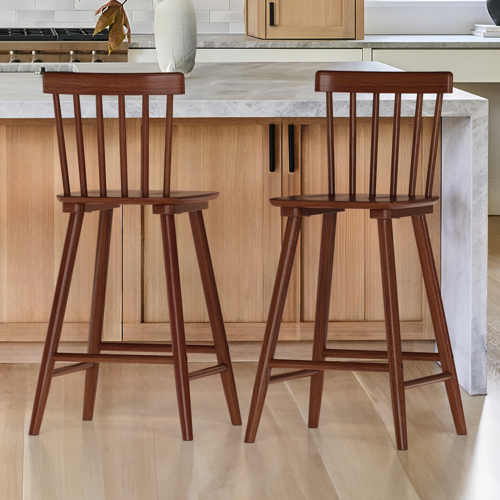 LUE BONA Walnut 24 in H Counter height Wood Bar Stool in the Bar