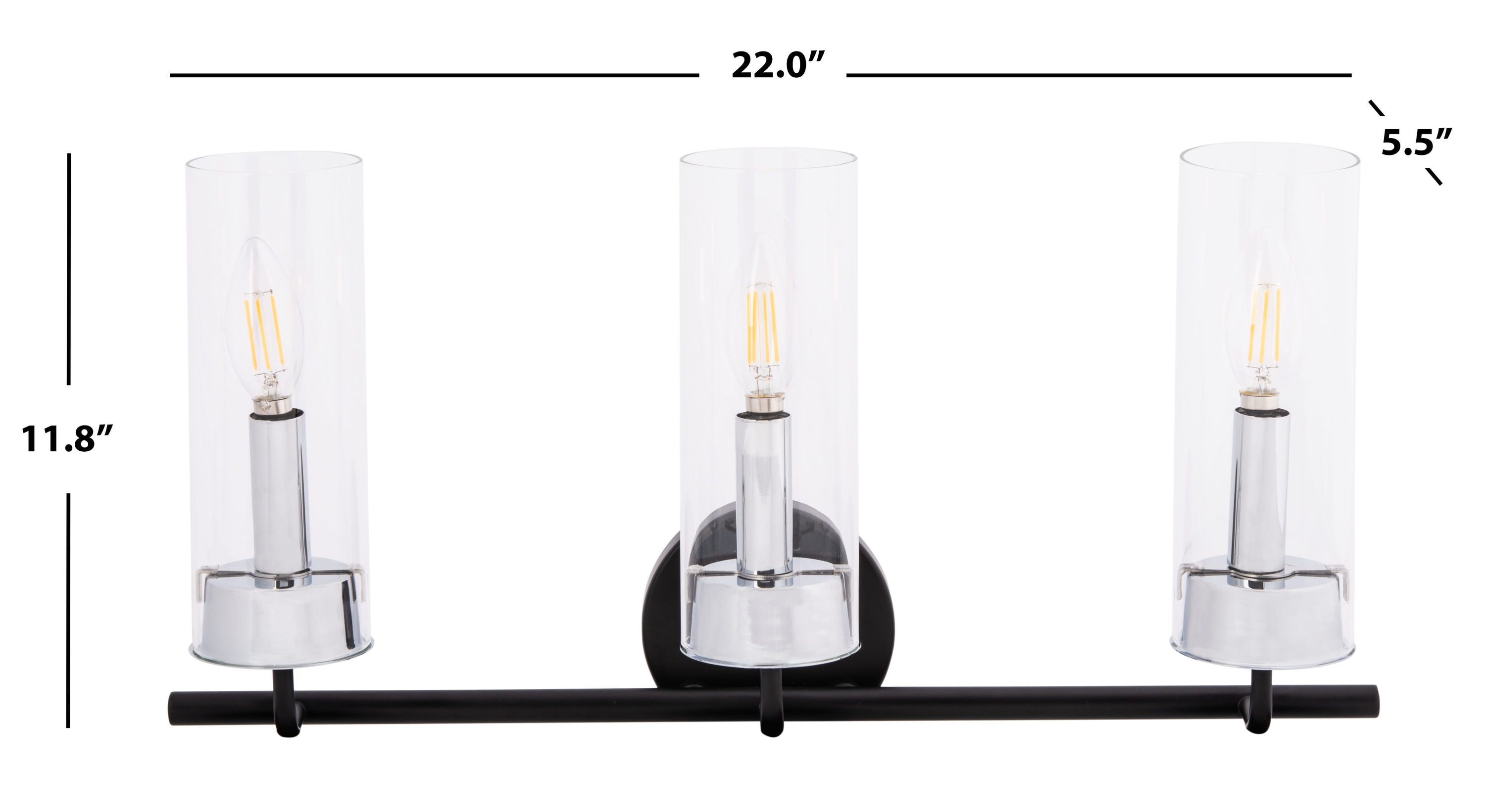 Remery Matte Black and Chrome 3-Light Vanity Sconce