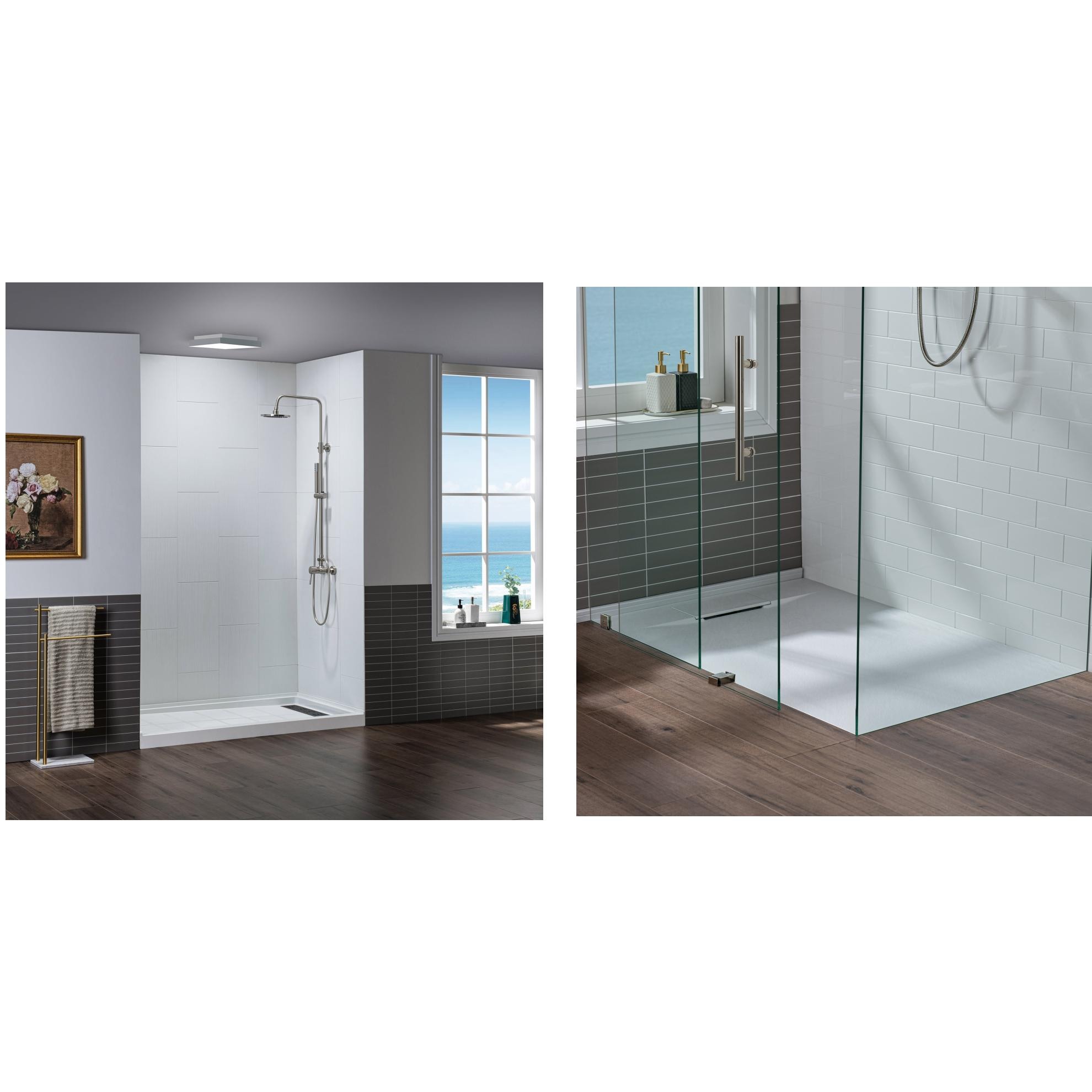 Woodbridge  60 L x 36 W x 75 H Shower Kit with Shower Walls in Matte White and Shower Base with Reversible Drain in White