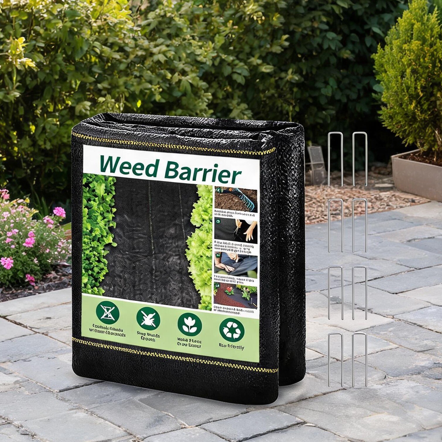 Watnature Woven polypropylene weed barrier fabric in black 4 ft x 50 ft permeable for outdoor use