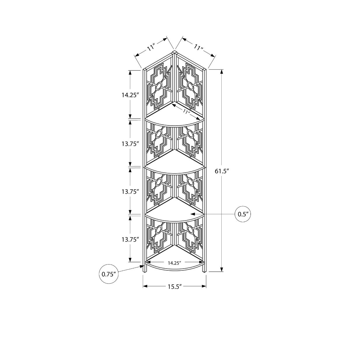 White Metal Corner Etagere Bookcase with Cutwork Design