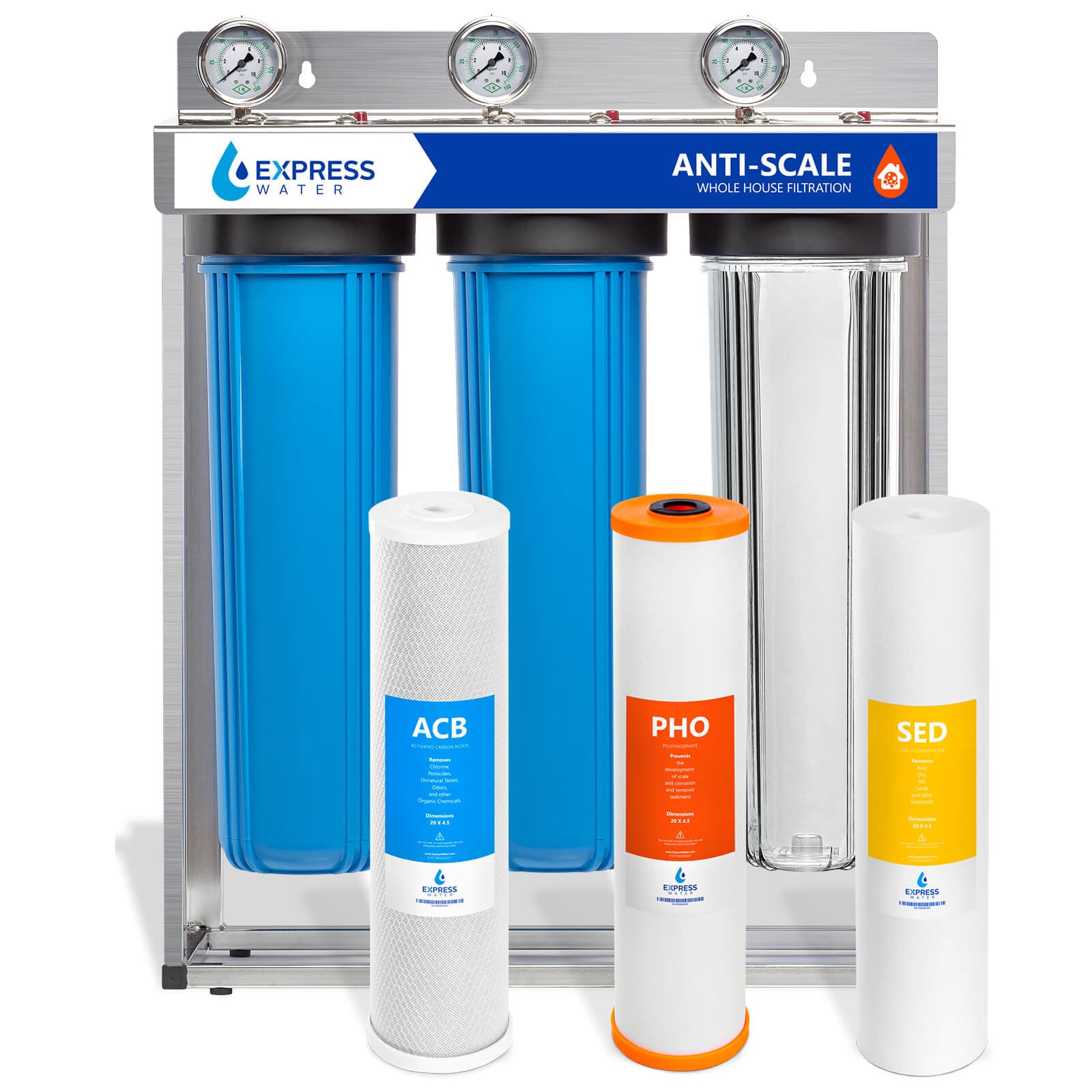 Express Water WH300SCPS WH300SCPS Triple-stage 15-GPM Multi-method Hard water Whole House Water Filtration System