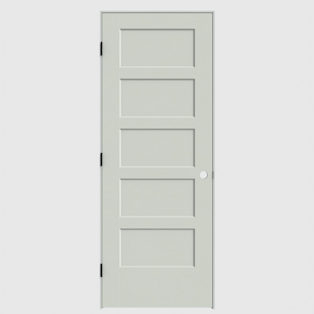 Masonite 640678 28-in x 80-in Snow Storm Solid core 5-panel square Right hand Smooth Primed Molded composite Flat Jamb Single Prehung Interior Door