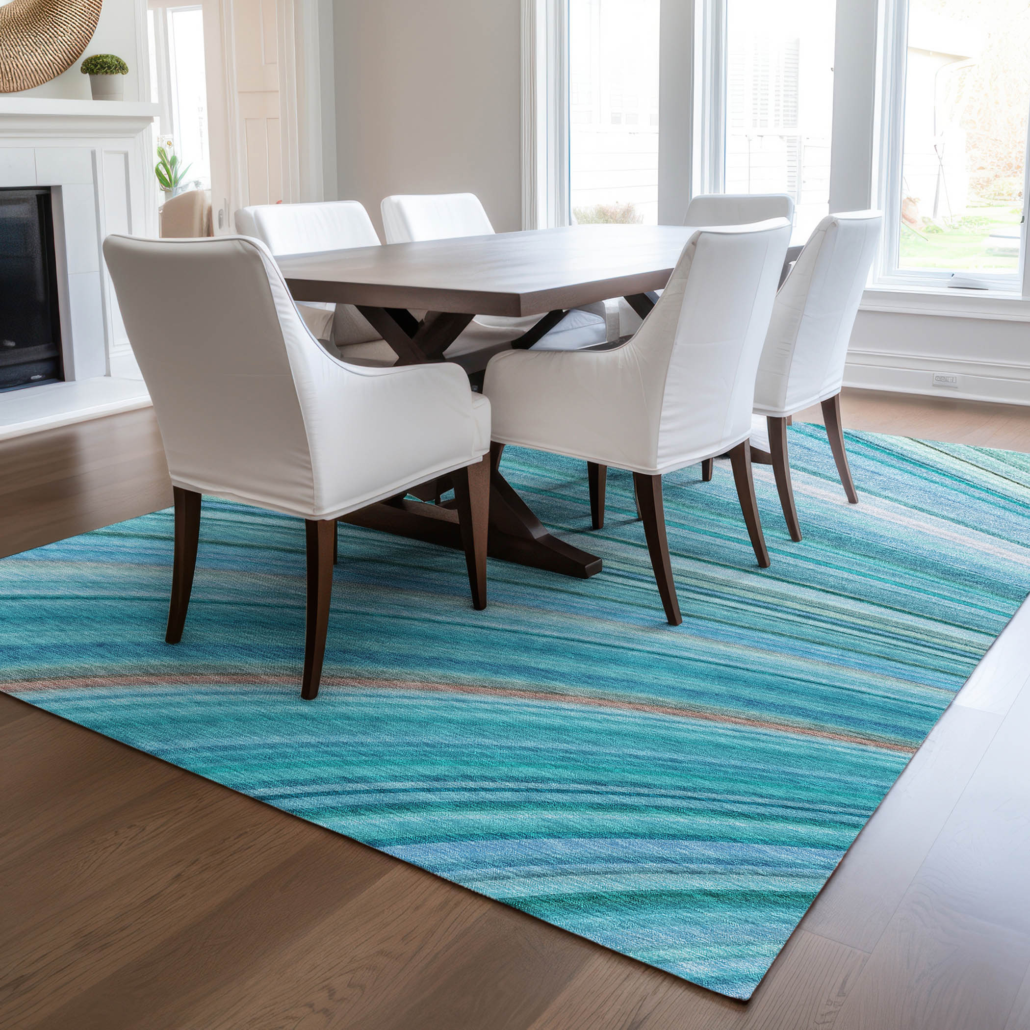 Addison Rugs ACN585TE8X10 Chantille ACN585TE 8 x 10 (ft) Polyester Teal Rectangular Indoor/Outdoor Geometric Machine washable Area rug