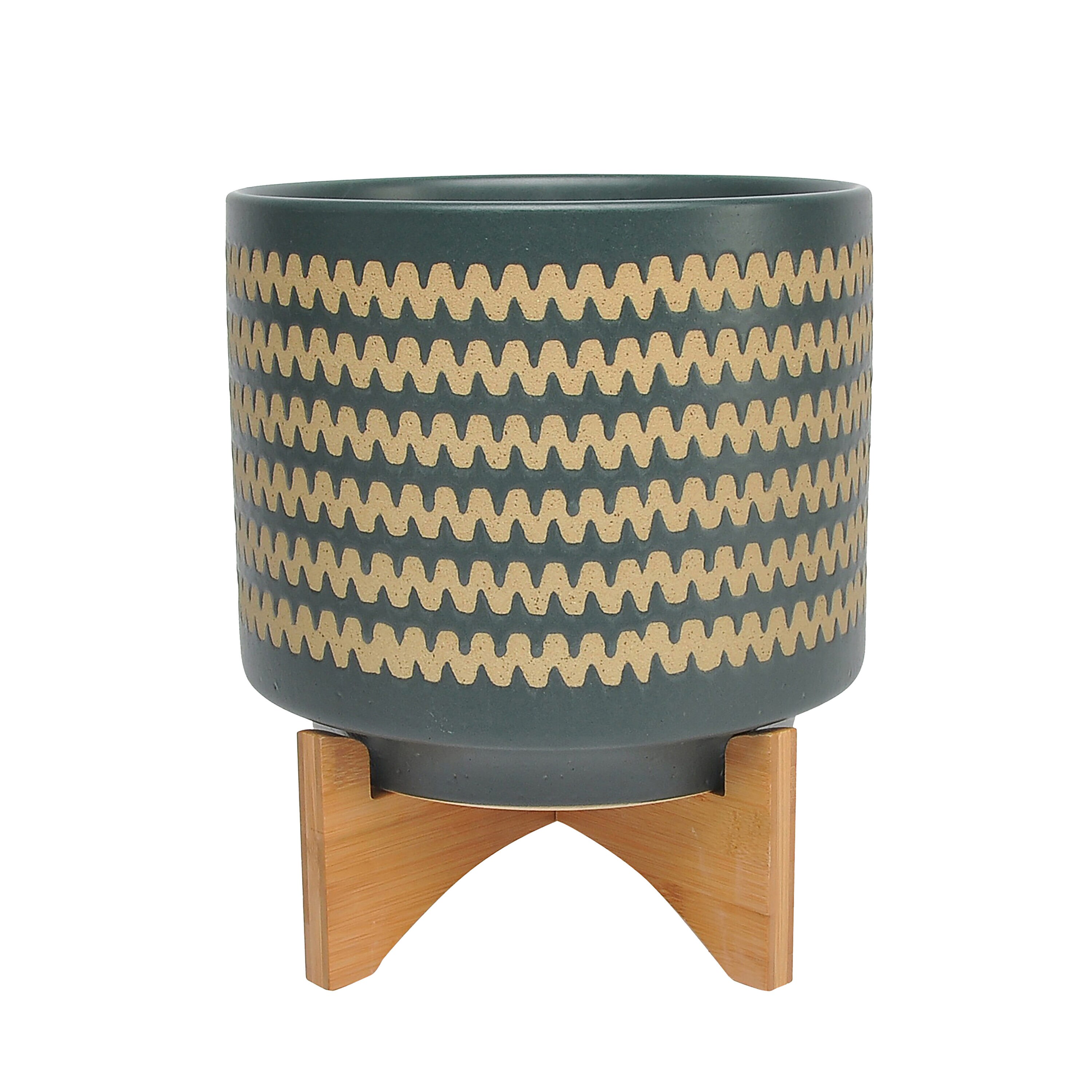 Sagebrook Home 16120-03 Round 10-in W x 12-in H Green Ceramic Indoor/Outdoor Planter