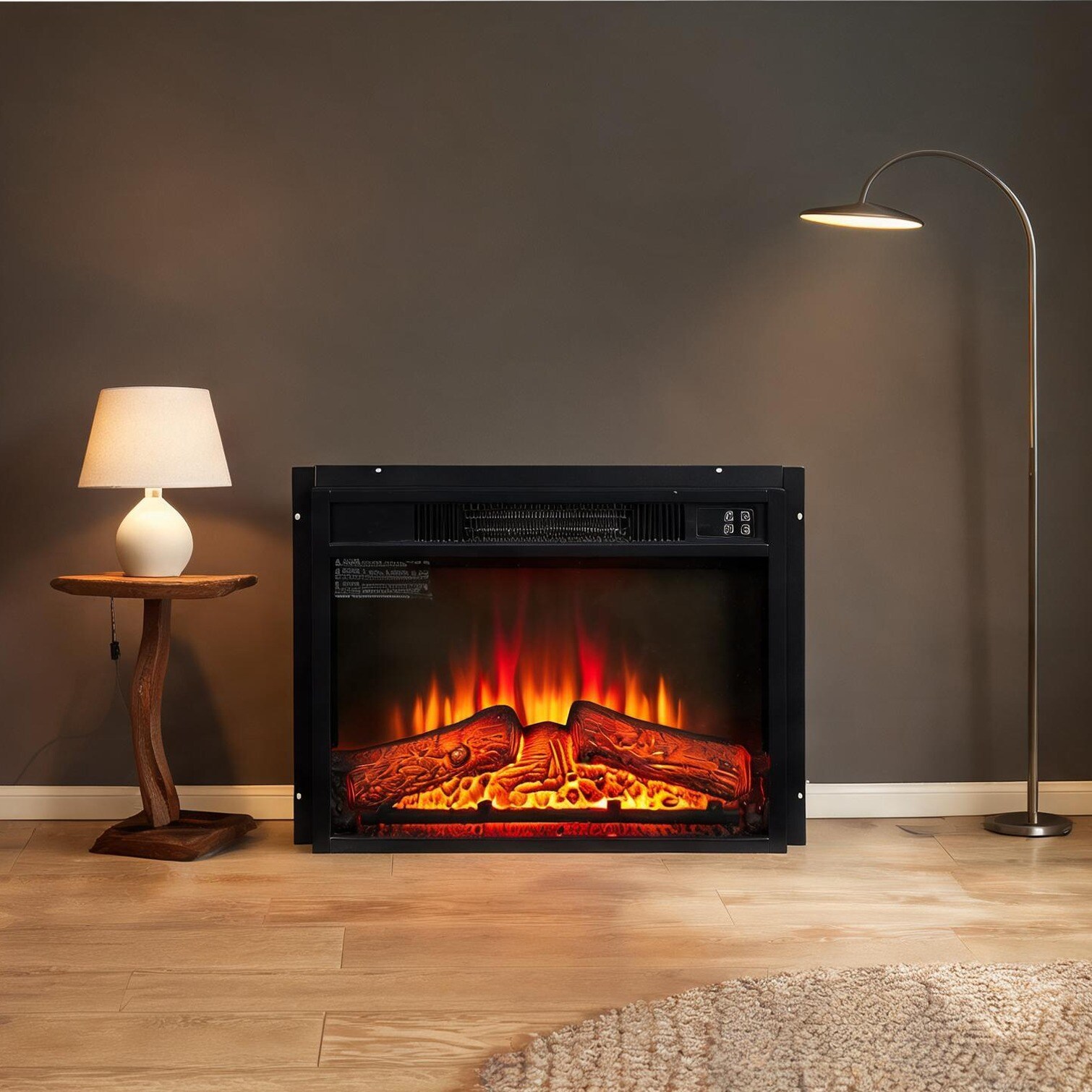 SunJet Electric Fireplace Insert in Sleek Black with Tempered Glass Front and Remote Control for Living Room Ambiance