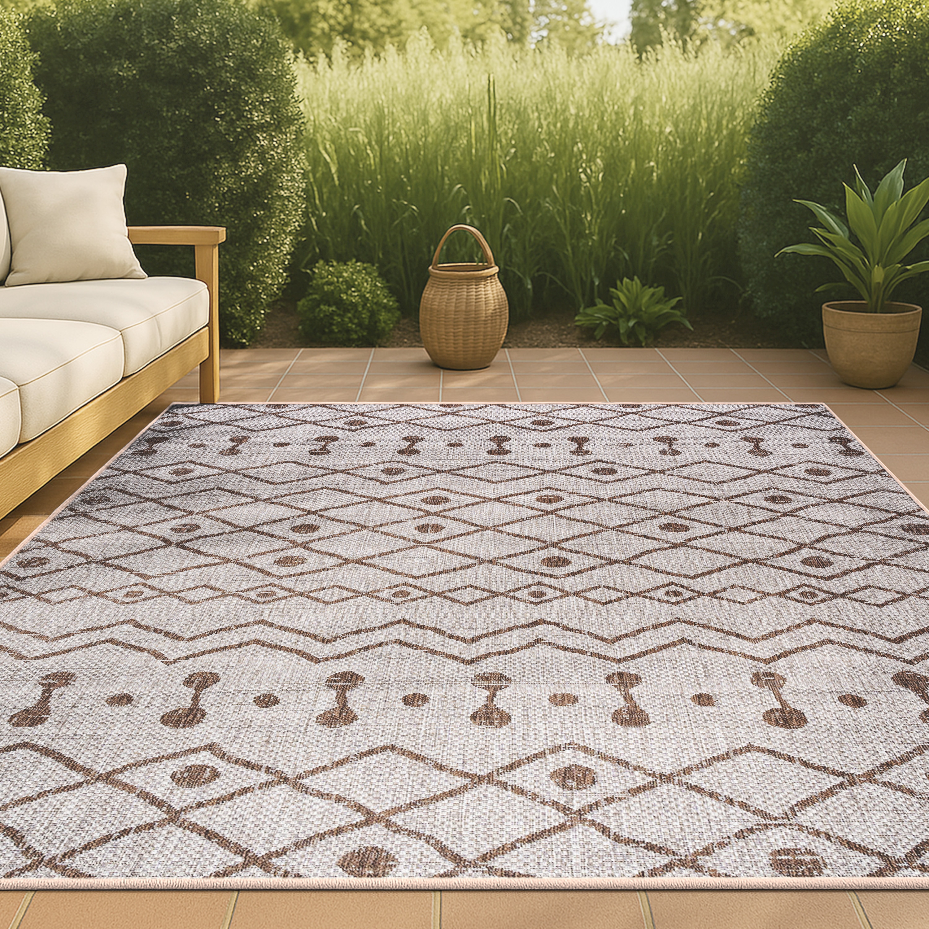 JONATHAN  Y SMB131A-5 Santa Monica Nokat Tribal 5 x 8 (ft) Loomed Polypropylene Beige/Brown Rectangular Indoor/Outdoor Trellis Bohemian/Eclectic Area rug